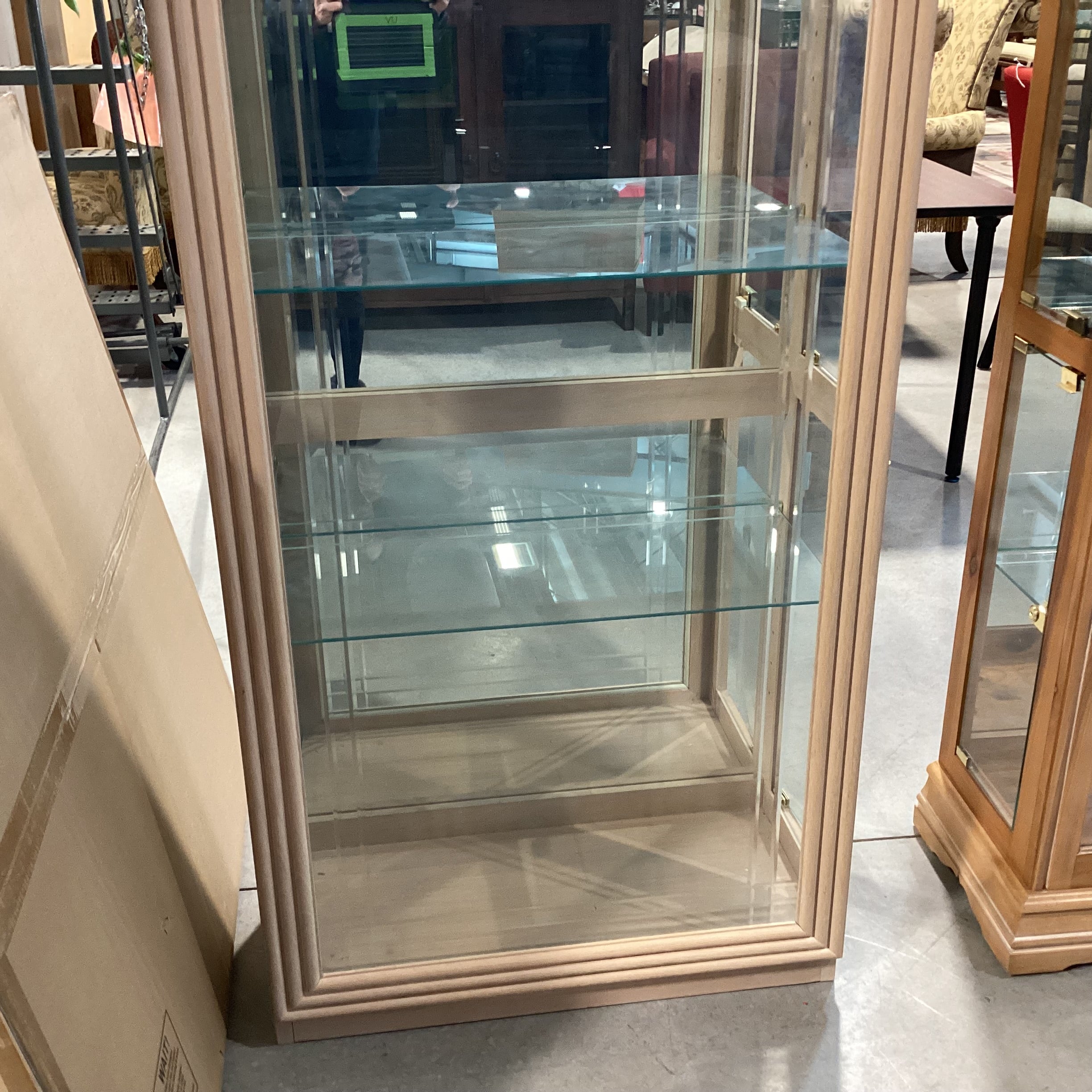 Light Washed Oak & Glass with Shelves Display China Hutch 30"x 13"x 80"