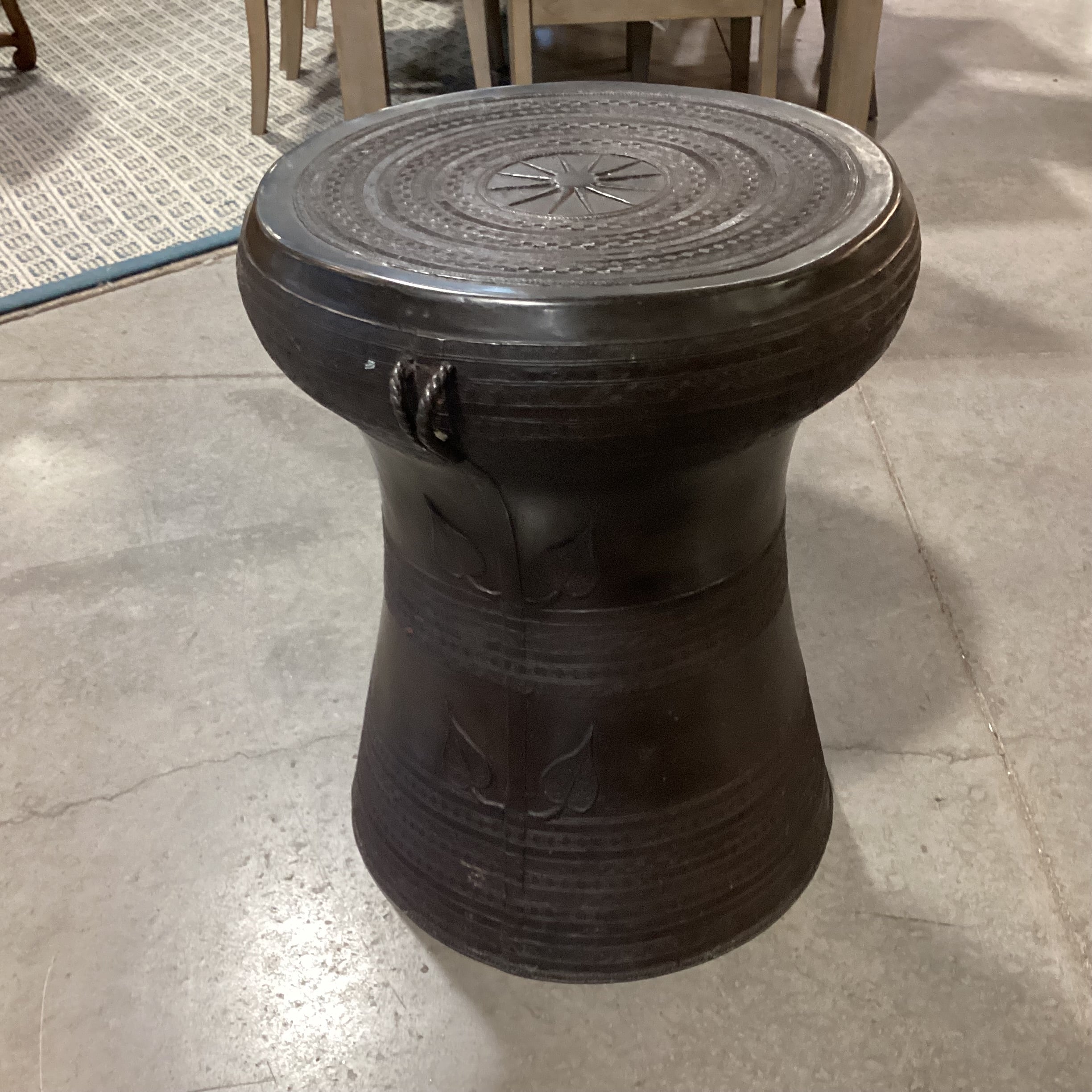 Asian Bronze Rain Drum Style Accent Table 21" Diameter x 24"