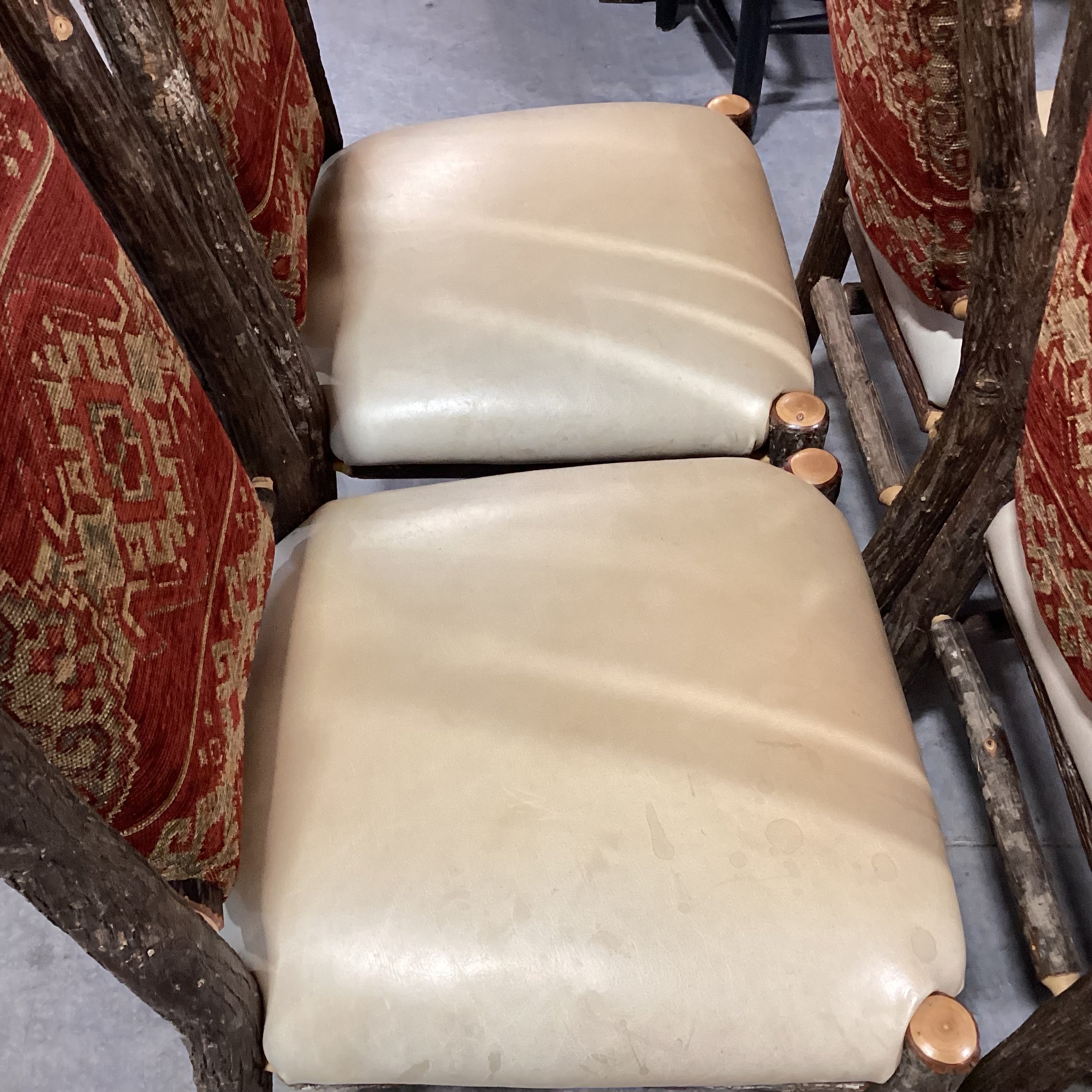 SET of 4 Hickory Log Leather & Uphostered Dining Chairs 20"x 20"x 40"