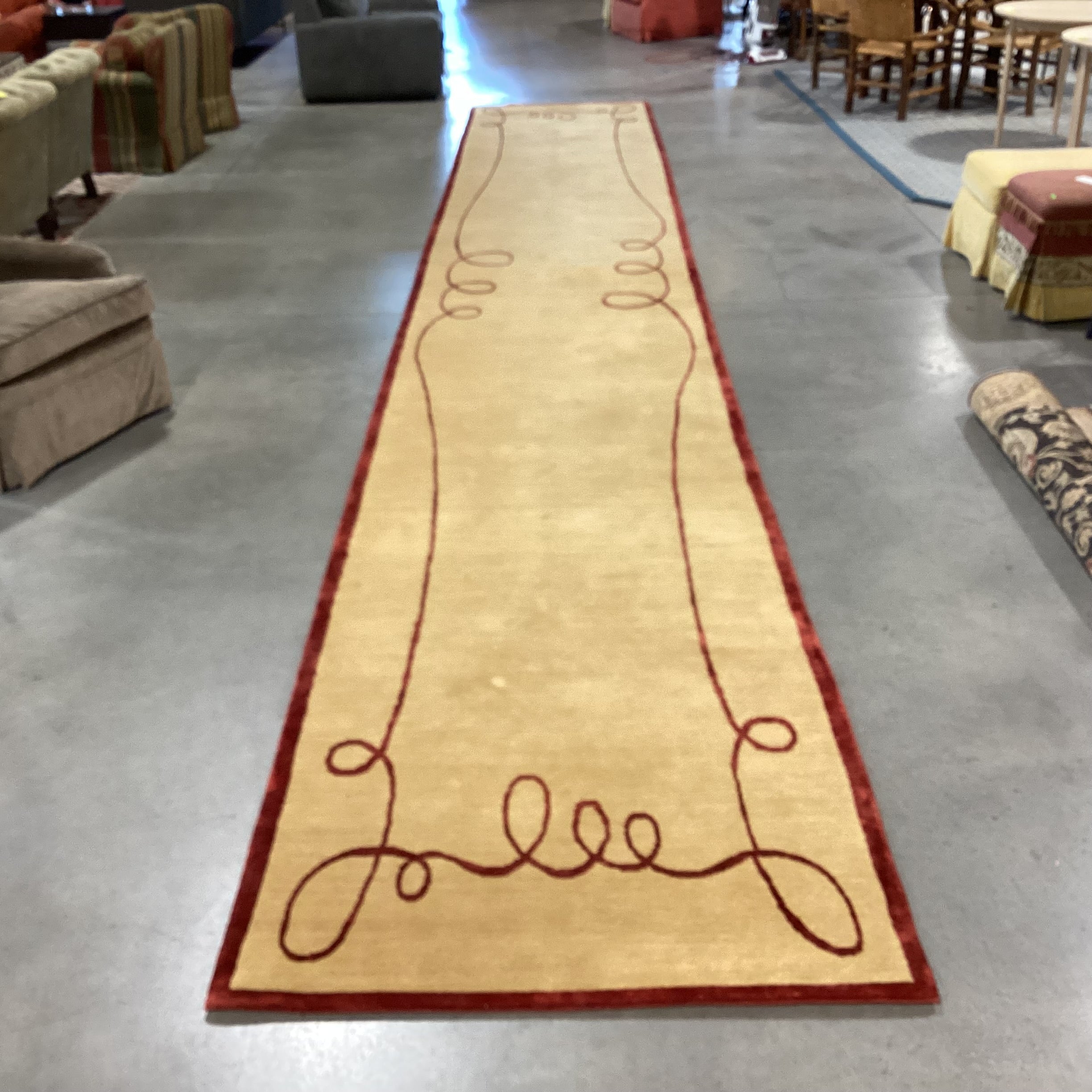 Gold & Rust Ribbon Hand Knotted Hand Spun Wool Custom Made in Nepal Rug 4'2"x 27'