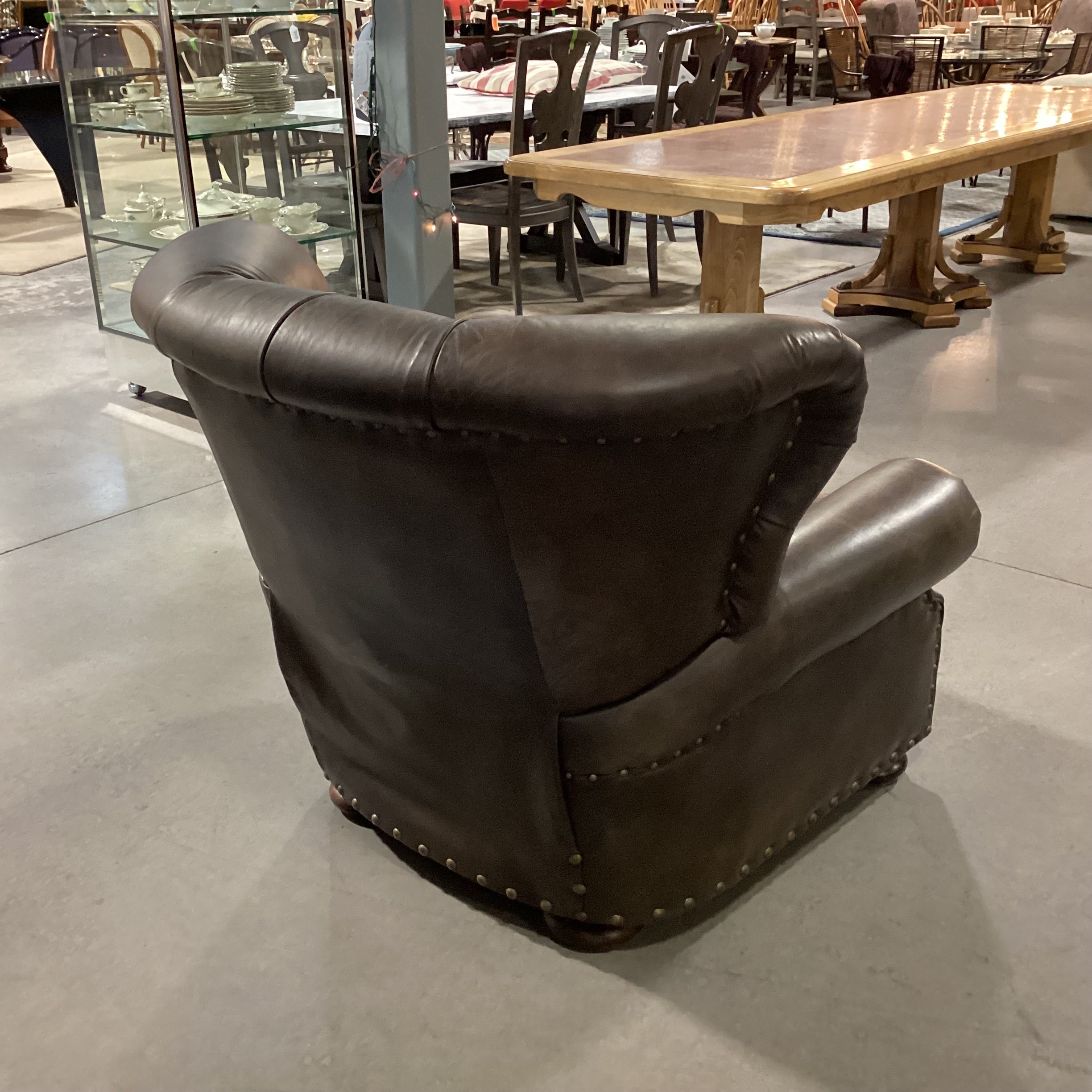 Restoration Hardware Taupe Brown Leather Tufted Nailhead Recliner Chair 42"x 36"x 36"