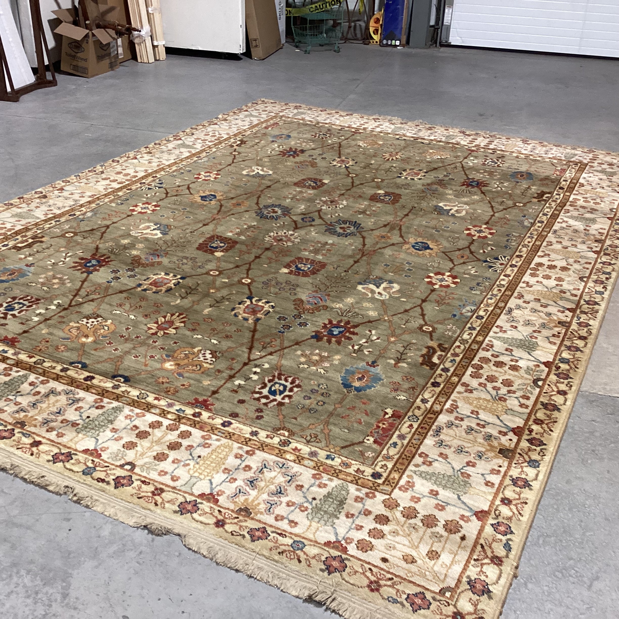 Karastan Paysage Palmette & Vinery Olive Tan Rust Blue Wool Rug8'8"x 12'4"