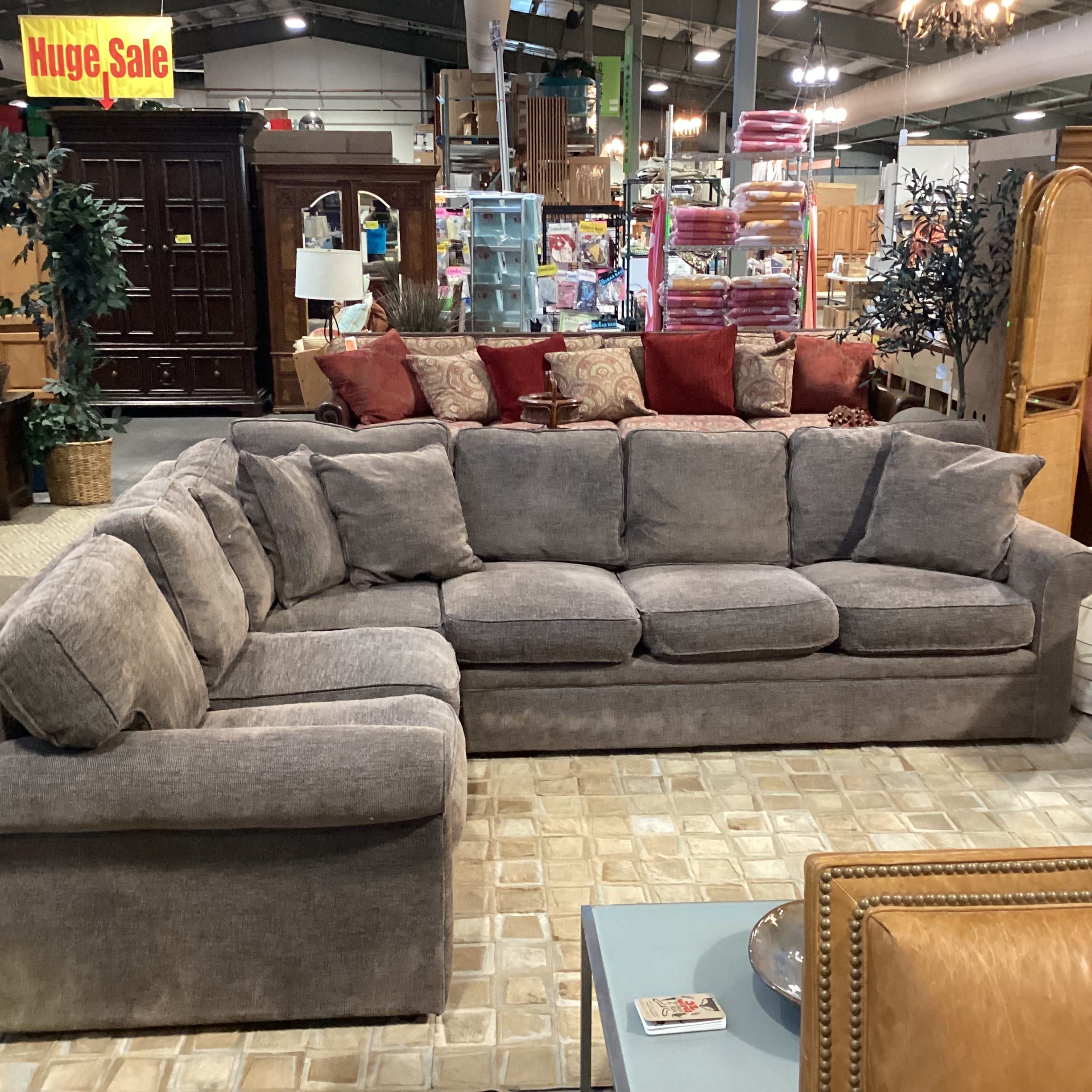 Rowe Furniture Taupe Grey Brown Woven Down Mix 2 Piece Sectional  118"x 92"x 42"x 32"