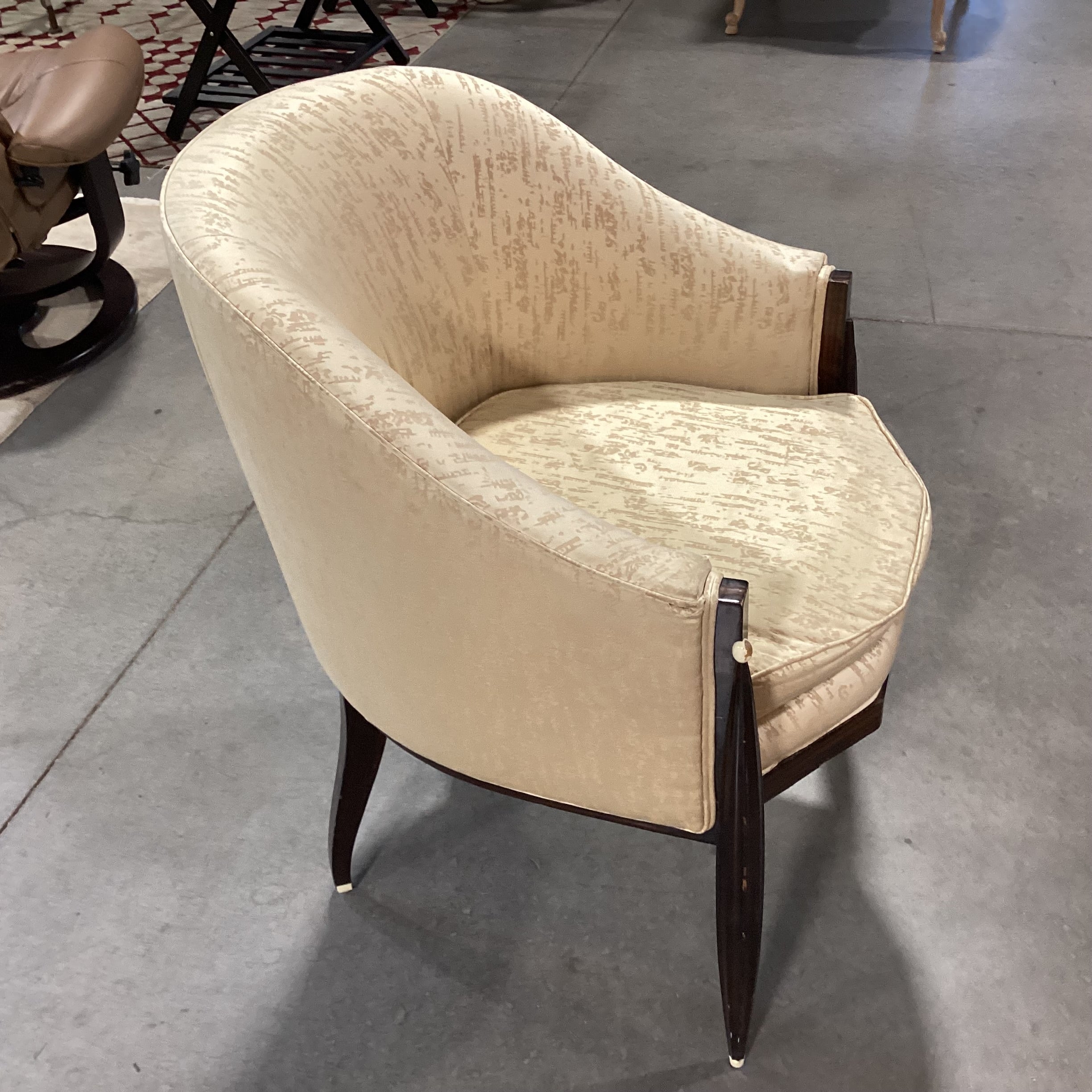 Art Deco Style Zebra Finished Wood & Silky Blend Gold & Taupe Upholstered Chair 25"x 27"x 34"