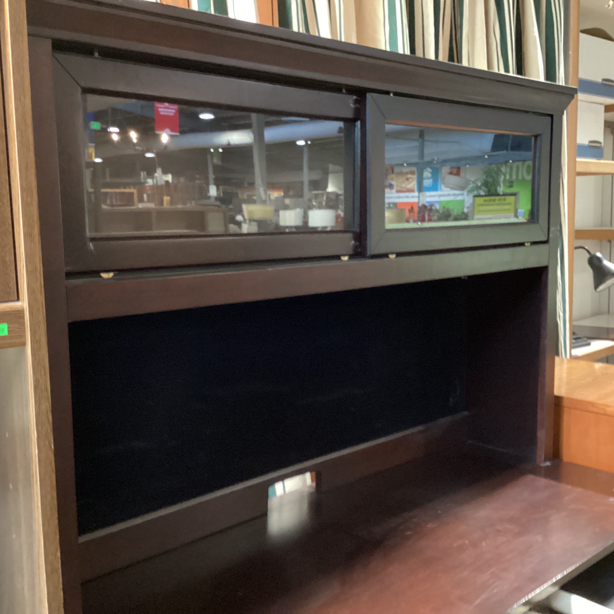 Solid Dark Wood Desk with 3 Drawers and Over Head Display Case 52"x 24"x 71"