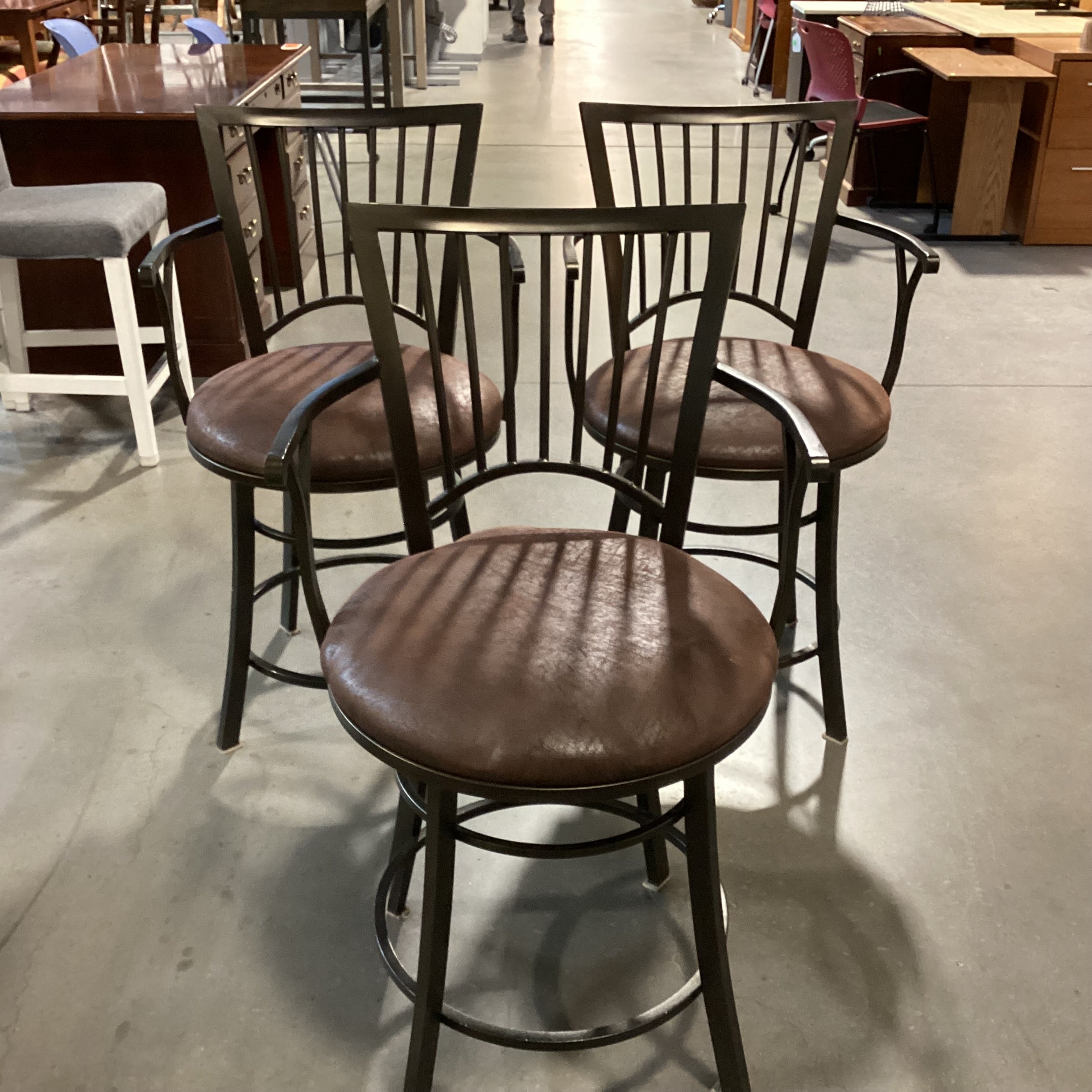 SET of 3 Iron & Textured Ultra Suede Swivel Barstools 24"