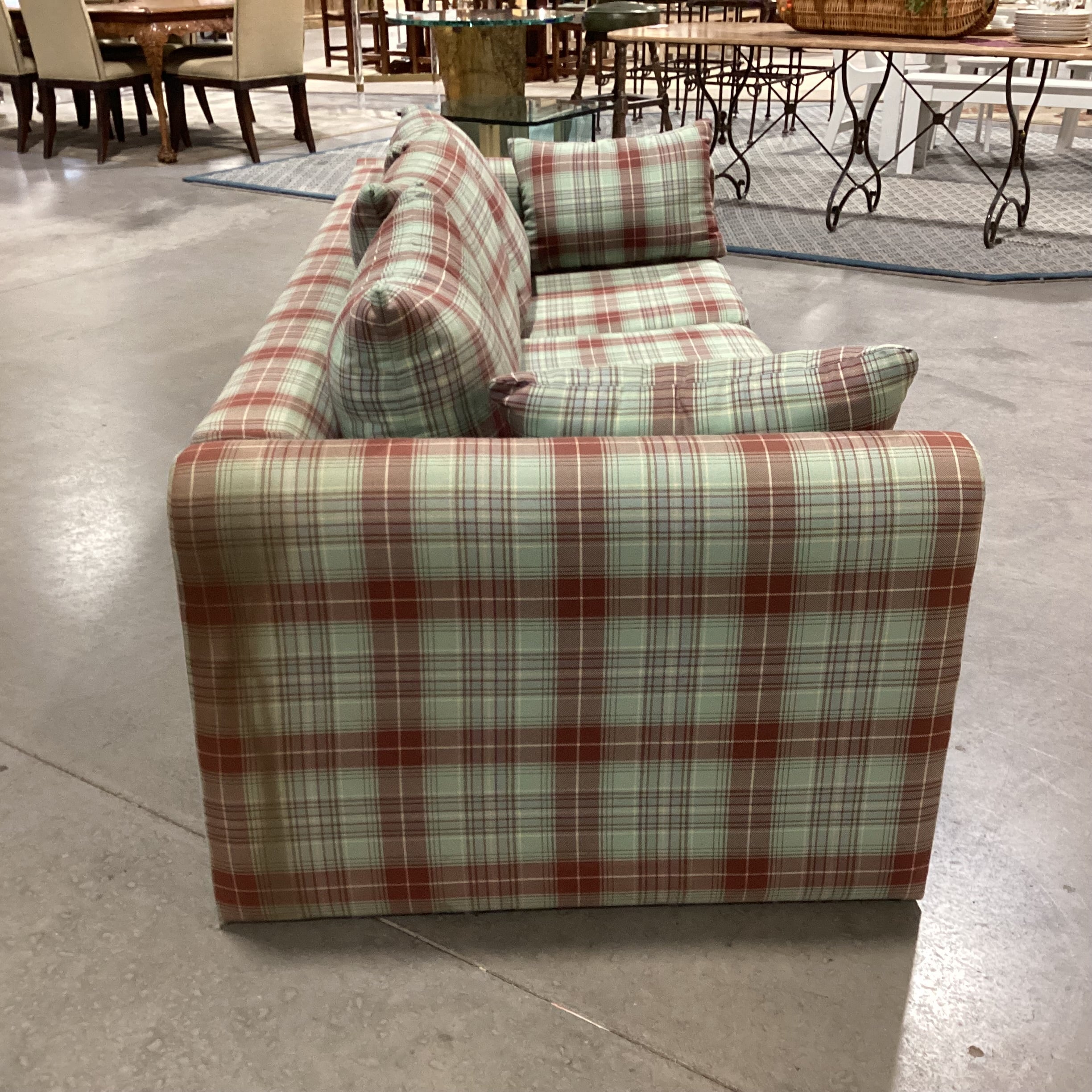 Green Rust Blue Woven Plaid Sofa 87"x 36"x 25"