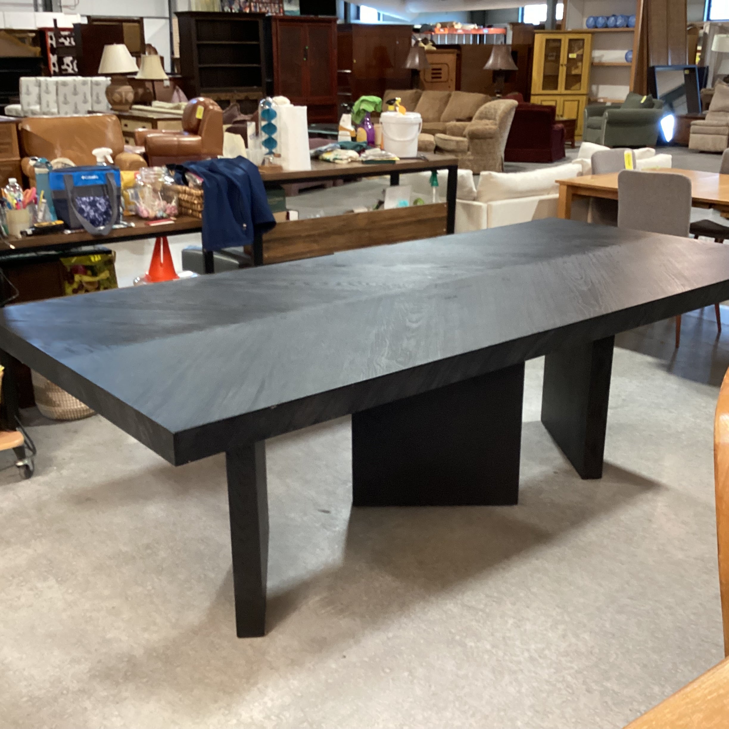 Modern Black Finish Oak Veneer Matched Top Detail Dining Table 94.5"x 43.5"x 30.5"