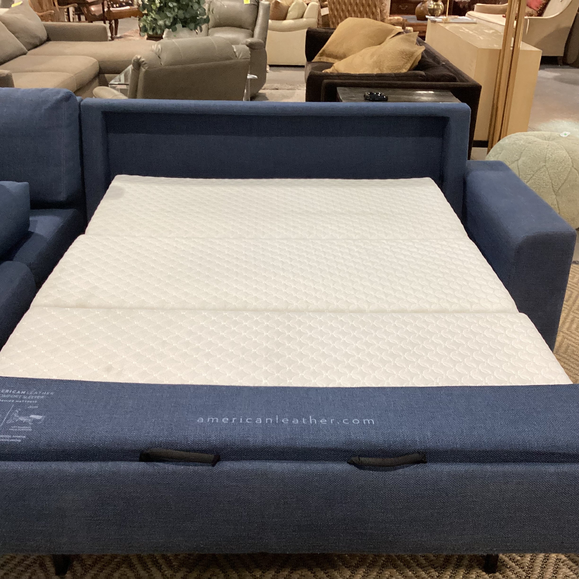 American Leather Furniture Blue Woven Queen Comfort Sleeper 2 Piece Sectional 118"x 86"x 38"x 34"