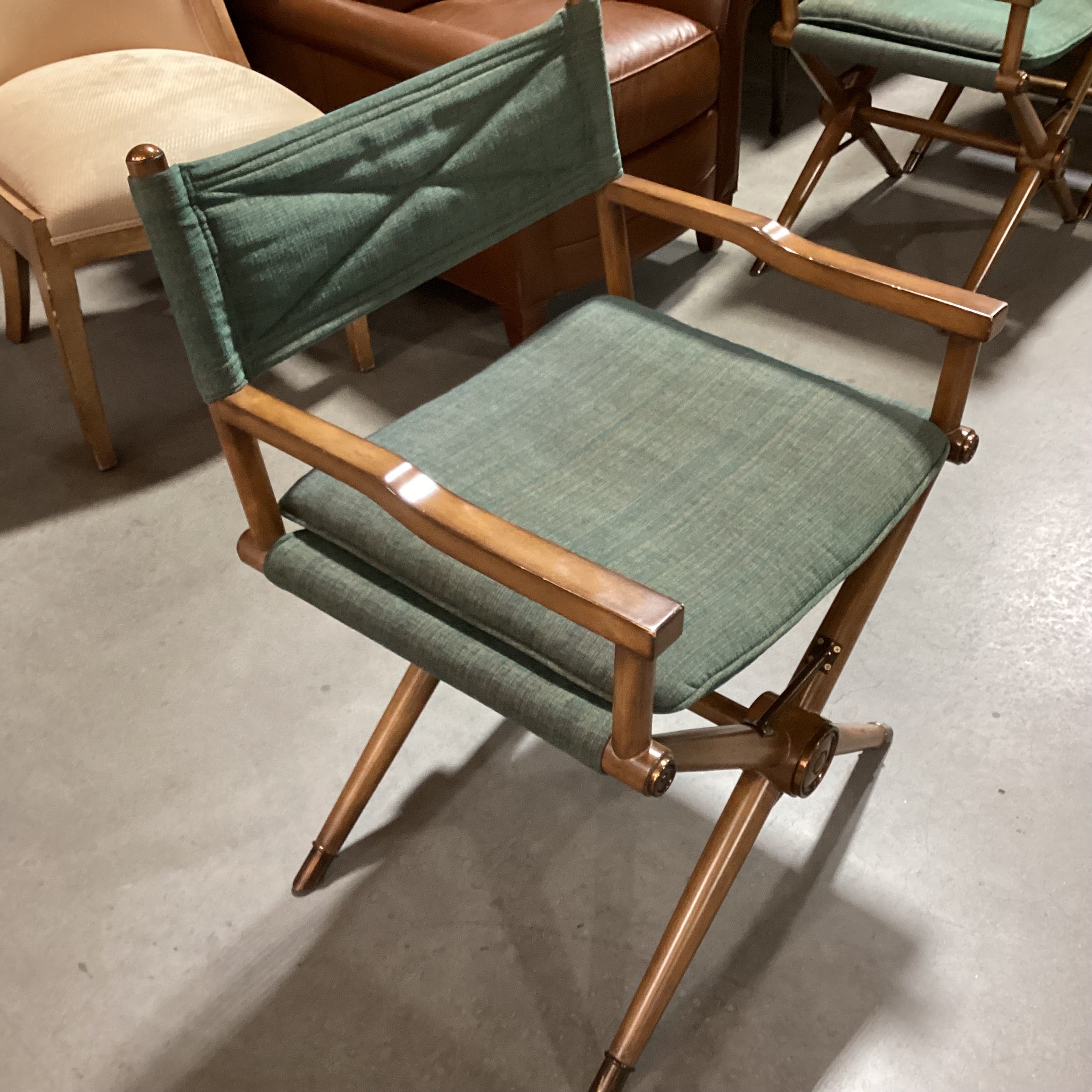 Vintage Kreiss Green Woven Finished Wood with Copper Finished Brass Accent Director Chair 26"x 24"x 33"