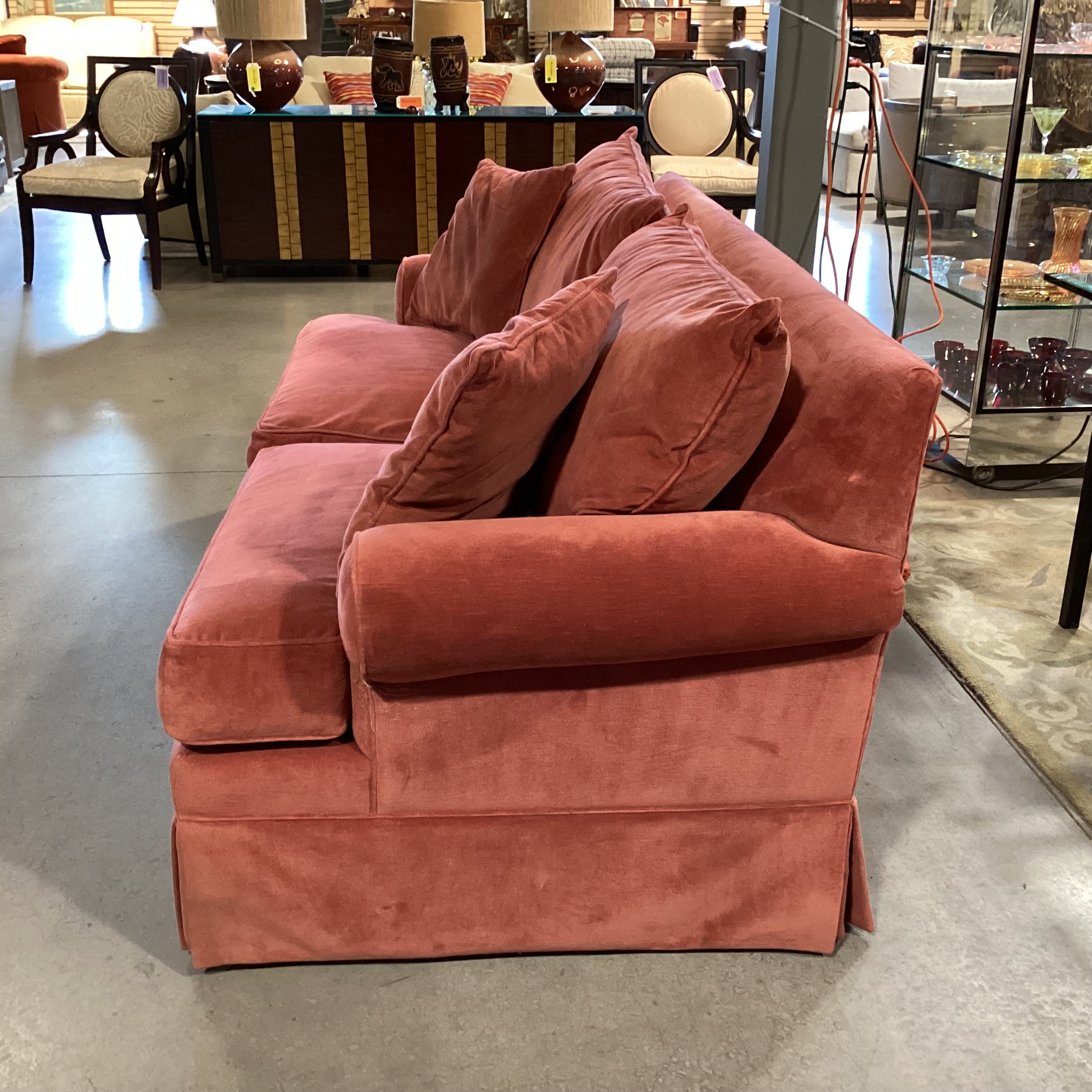 Ethan Allen Salmon Velvet Queen Sleeper Sofa 87"x 39"x 34"