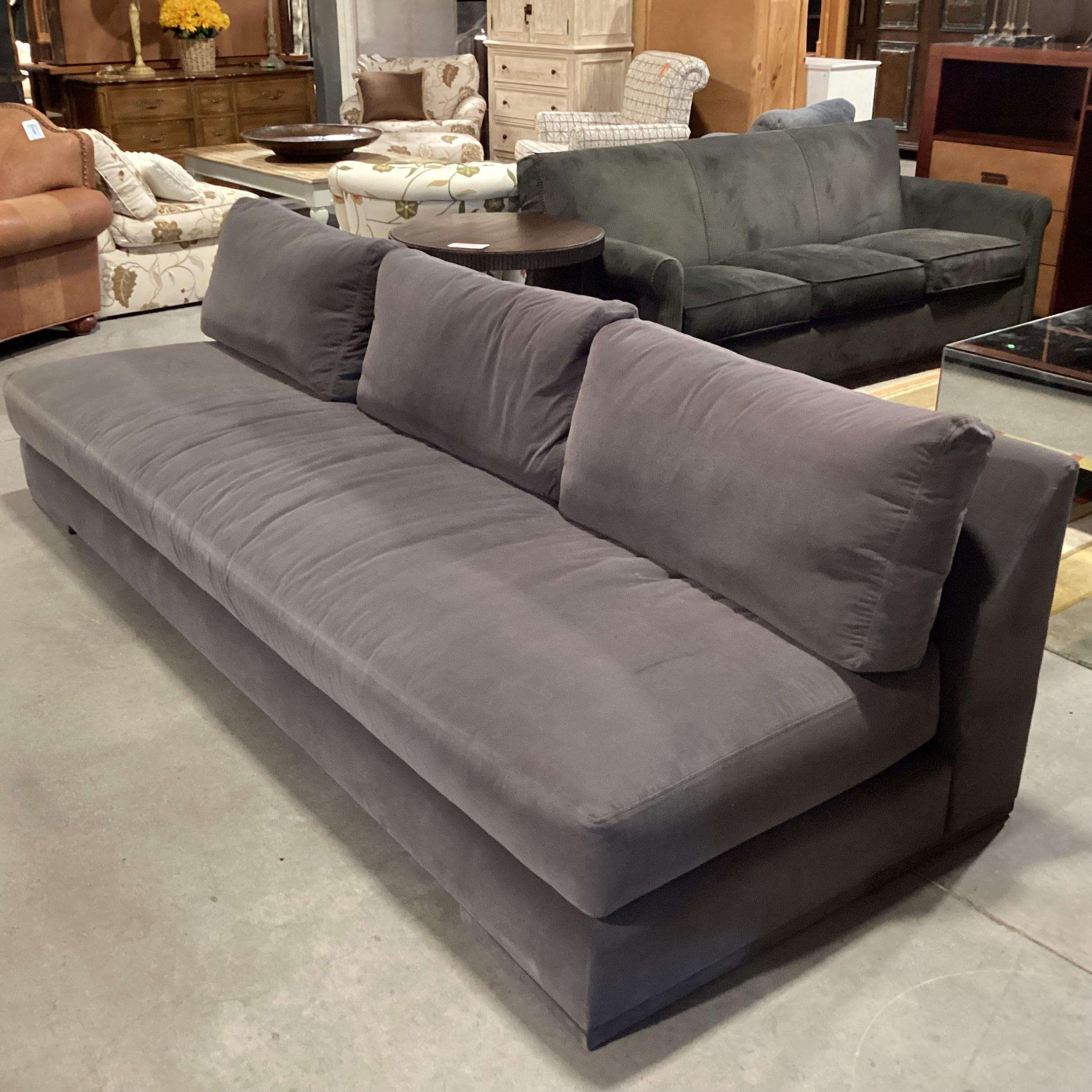 Verellen Grey Velvet & Down Modern Armless Sofa 110"x 42"x 30"