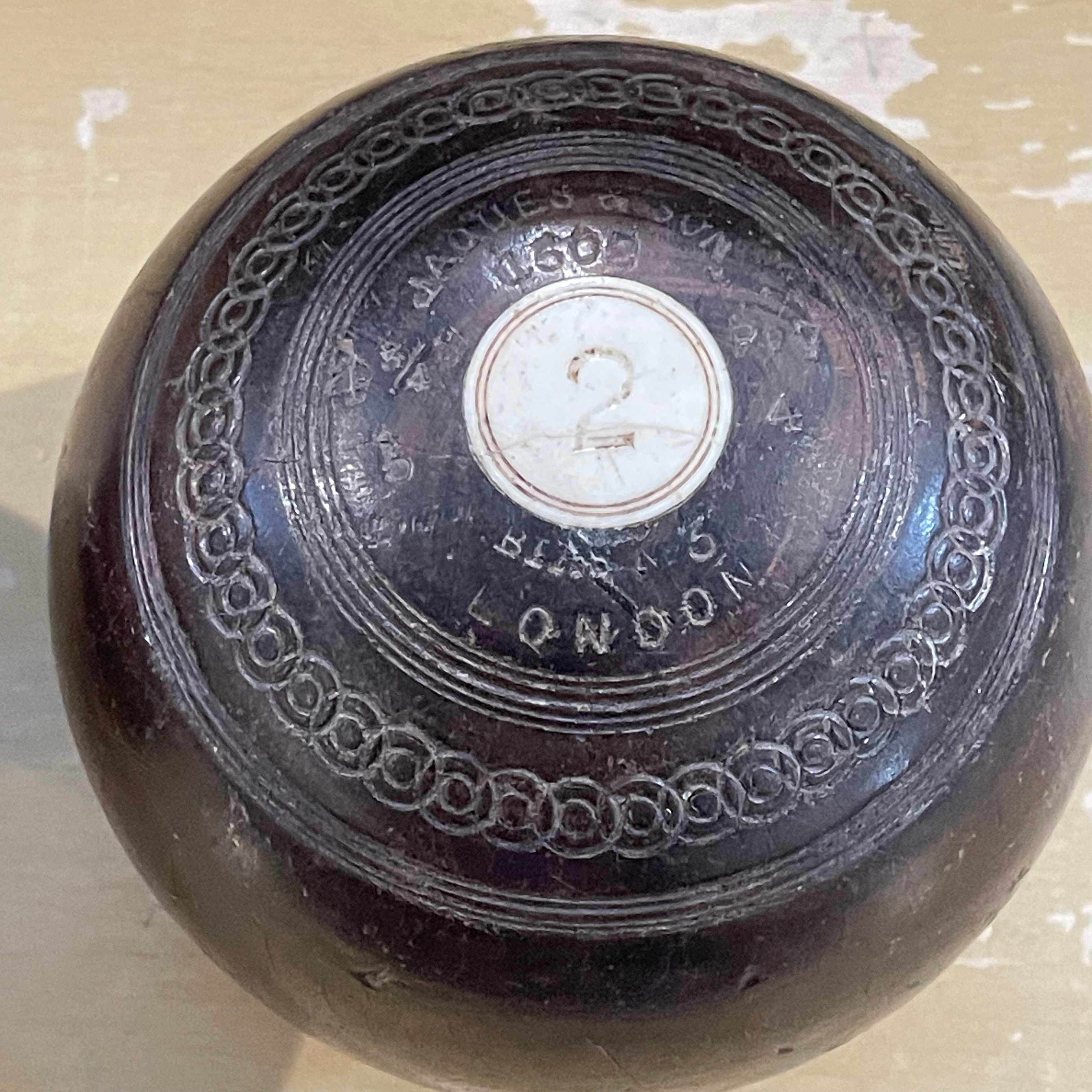 Set of 2 Antique Lignum Vitae Bocce/Lawn Bowling Balls, 4.75" Each