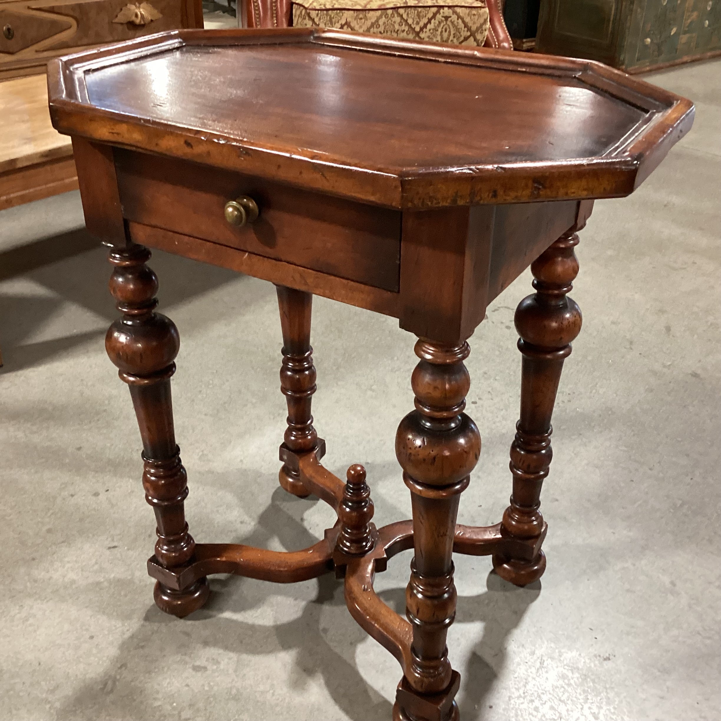 Ornate Carved Distressed Solid Wood 1 Drawer with Based Trestle Detail End Table 26"x 18"x 28.5"