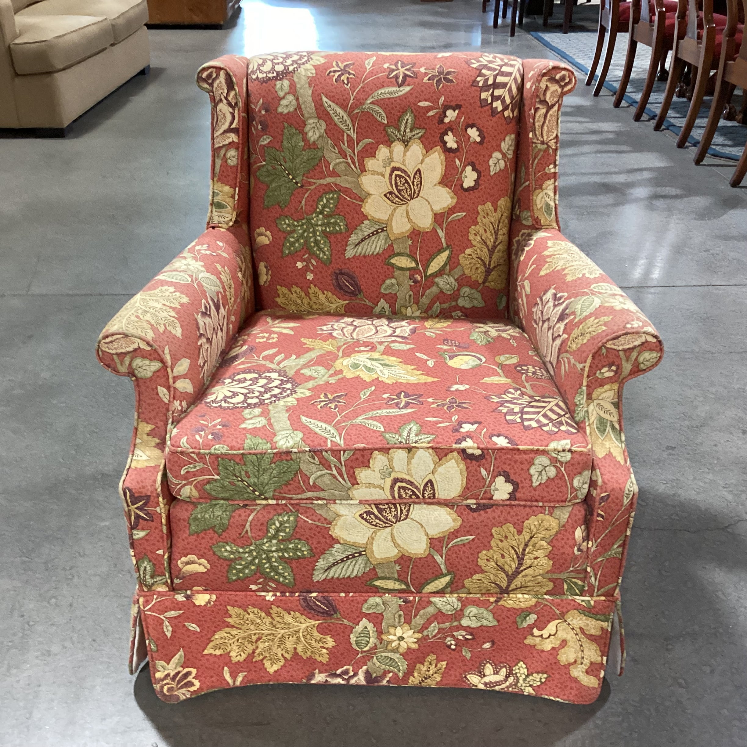 Red Gold Floral Chair 32"x 32"x 32"