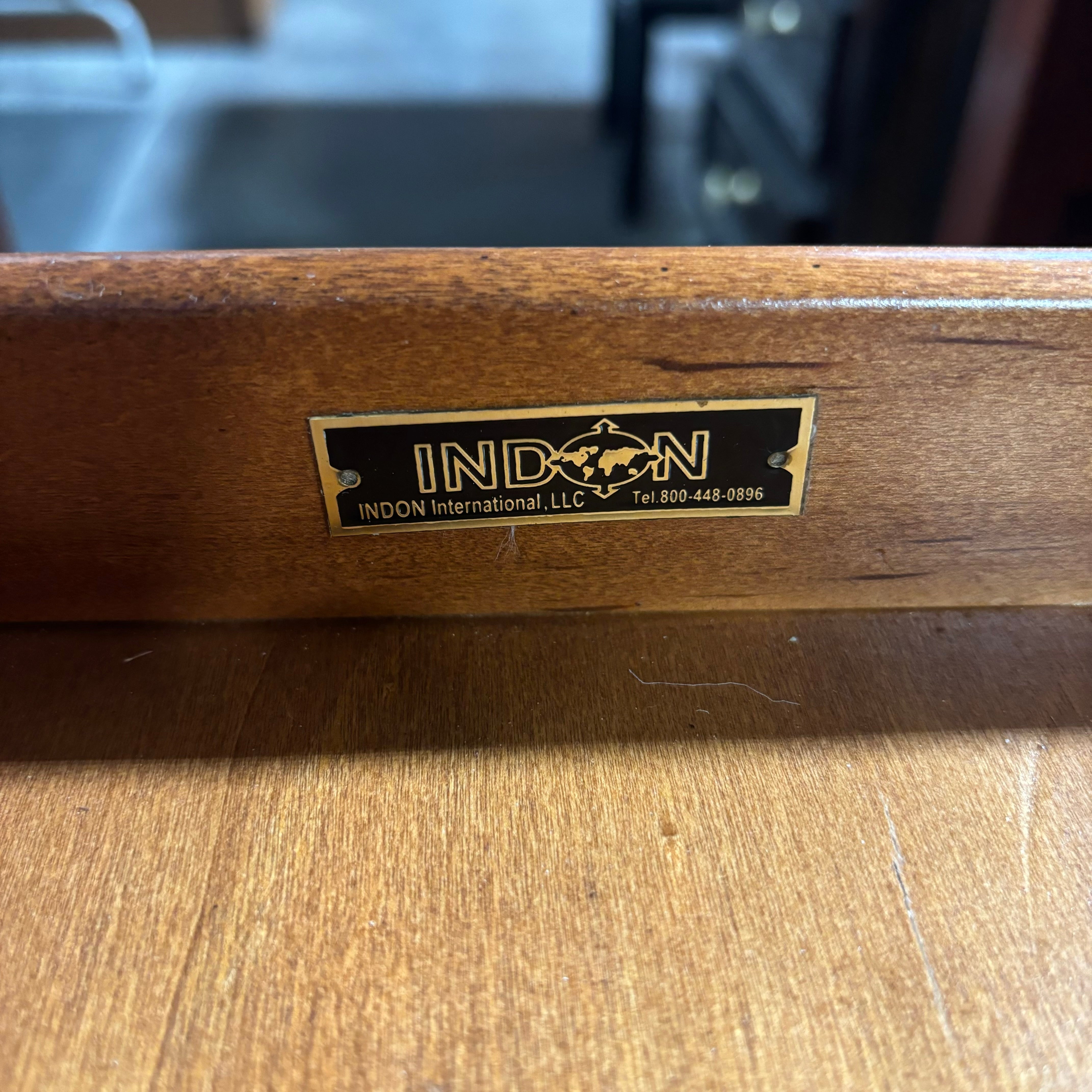 Indon Reddish Brown Finish Solid Wood with Center Pullout & Glass Top Desk 48"x 30"x 32"