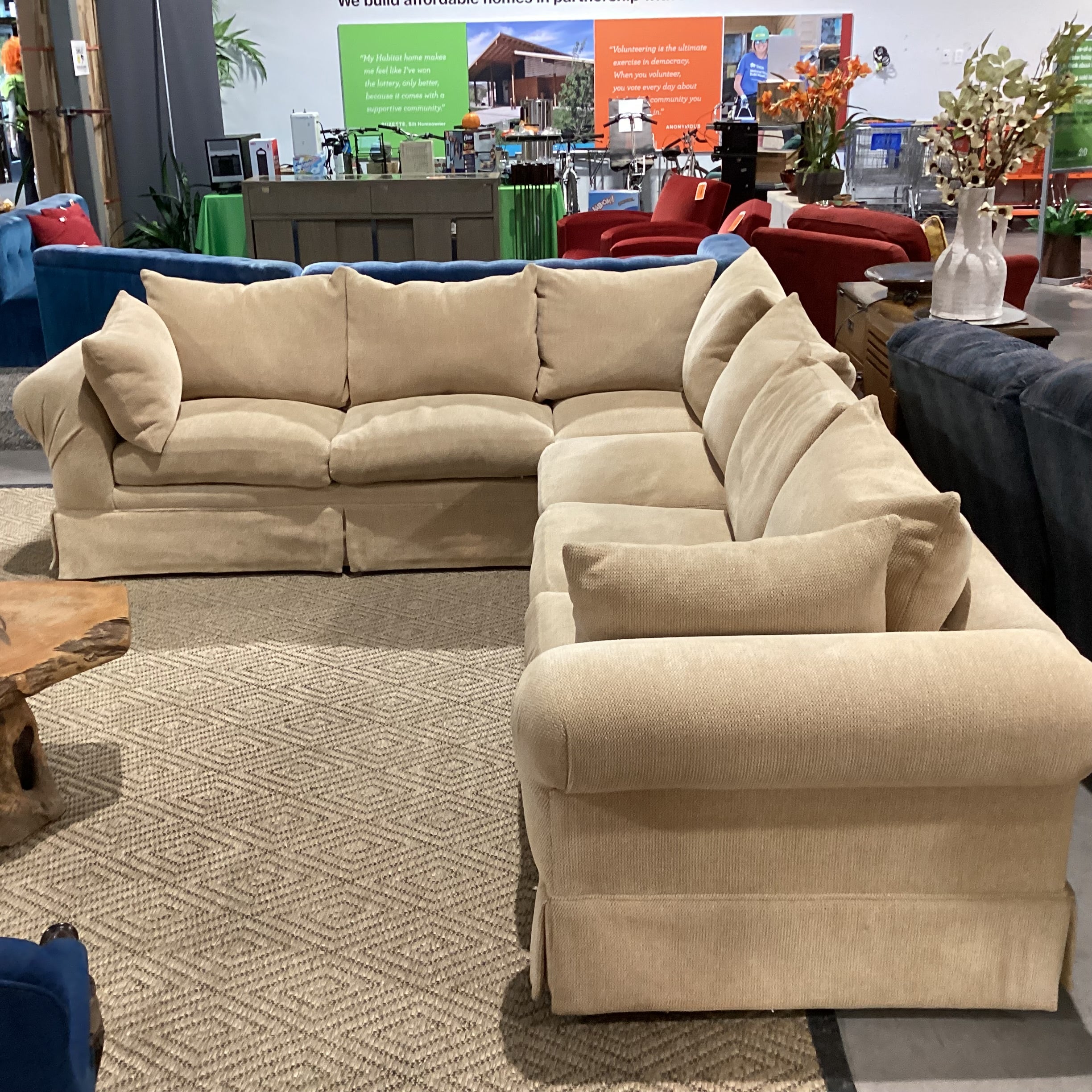 Kreiss Collection Wheat Chenille Woven Roll Arm Down Mix 2 Piece Sectional 108"x 131"x 39"x 29"