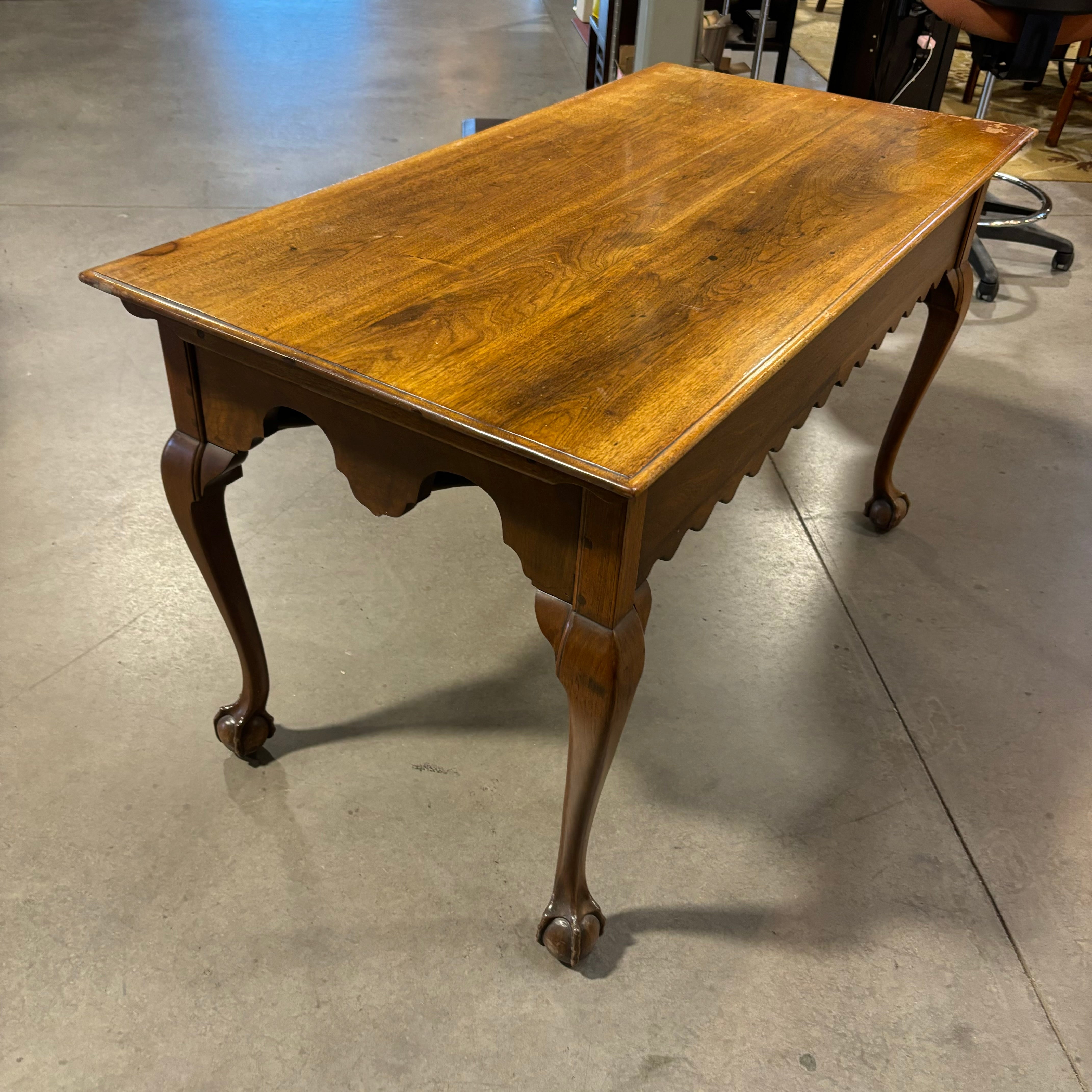 Antique Walnut with Claw and Ball Feet & Brass Accents 3 Drawer Desk 52"x 27"x 29"