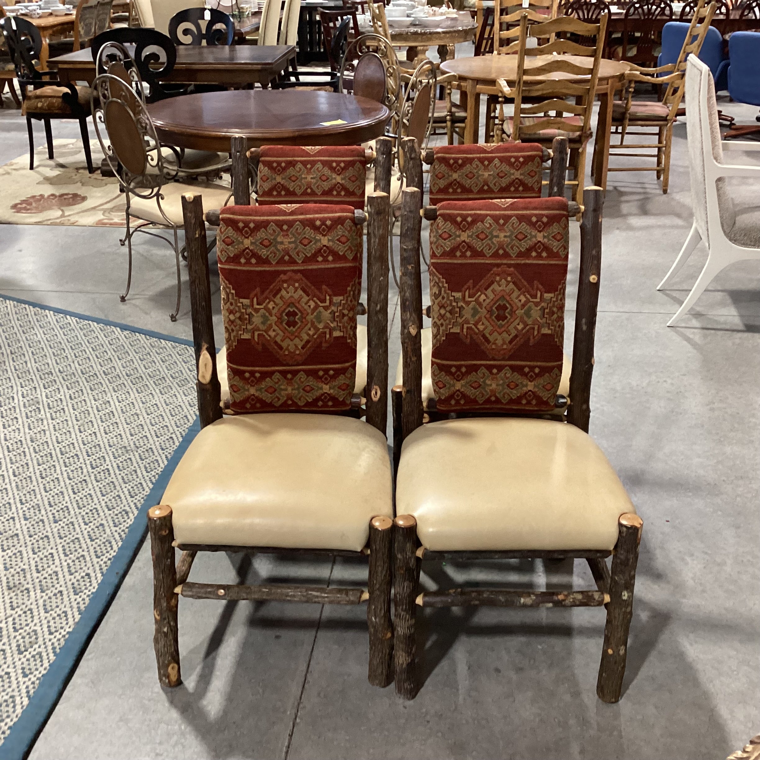 SET of 4 Hickory Log Leather & Uphostered Dining Chairs 20"x 20"x 40"