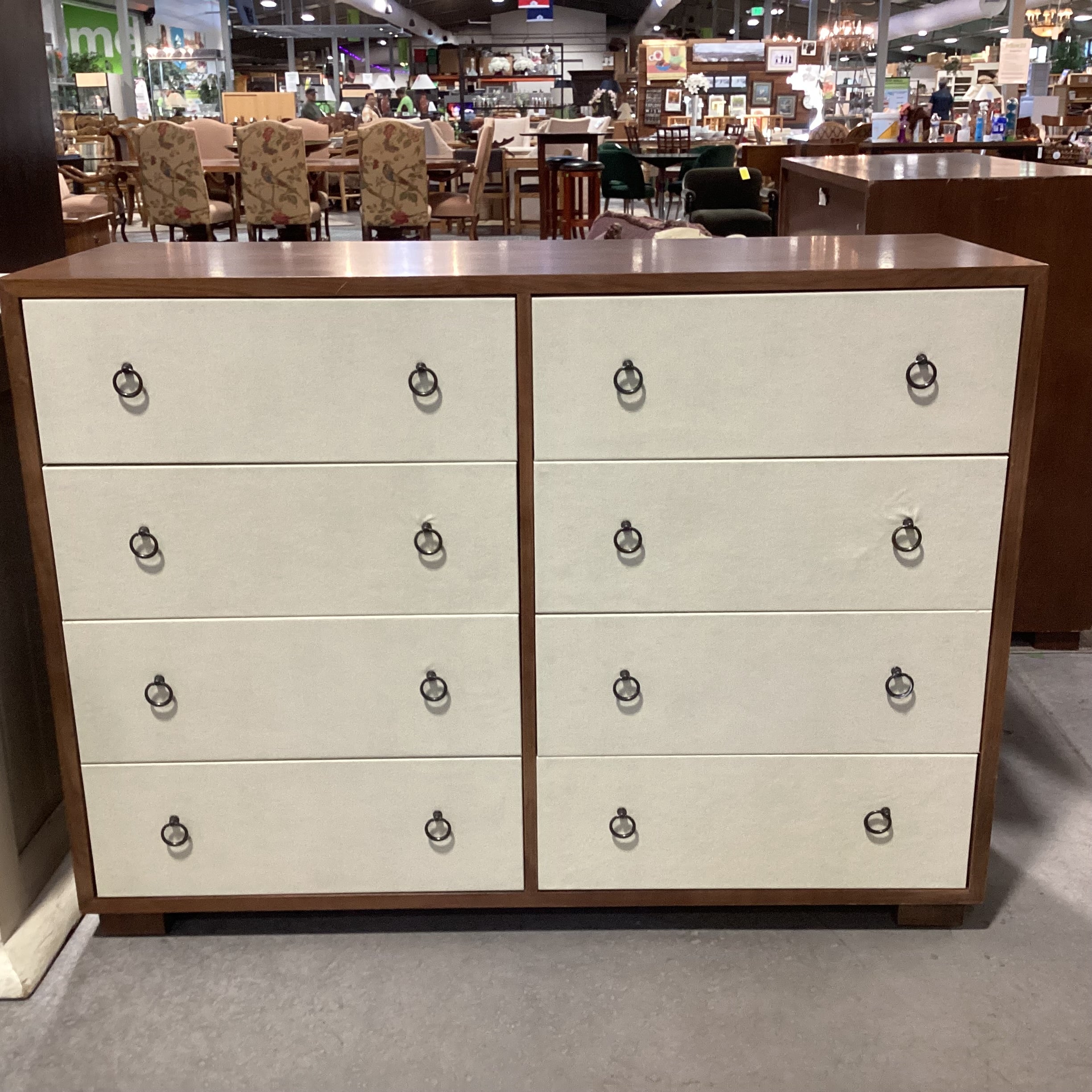 Finished Wood With Cream Faux Leather 8 Drawer Dresser 54"x 22"x 42"