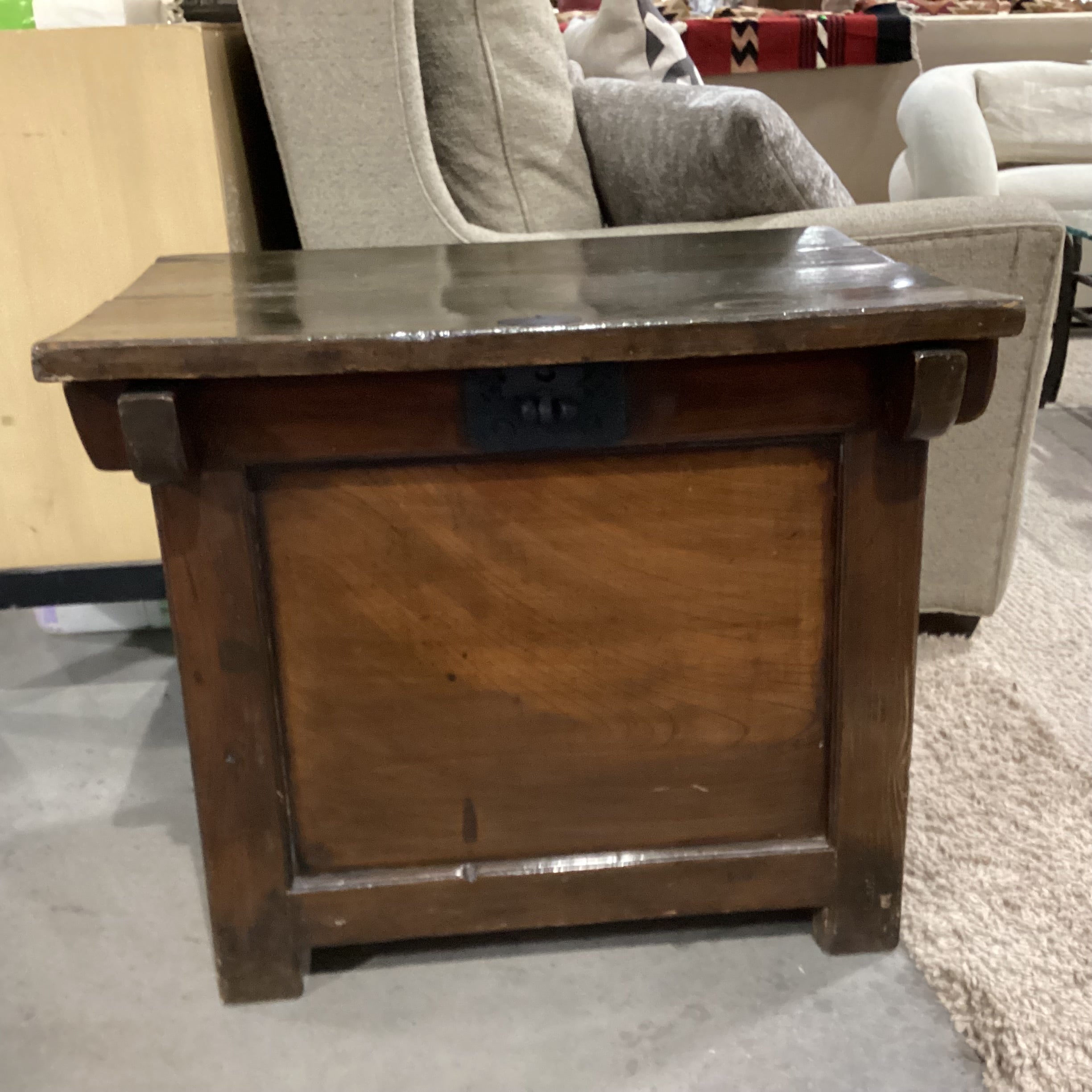 Antique Oriental Pine & Hand Wrought Iron Chest Trunk 30"x 21.5"x 26"