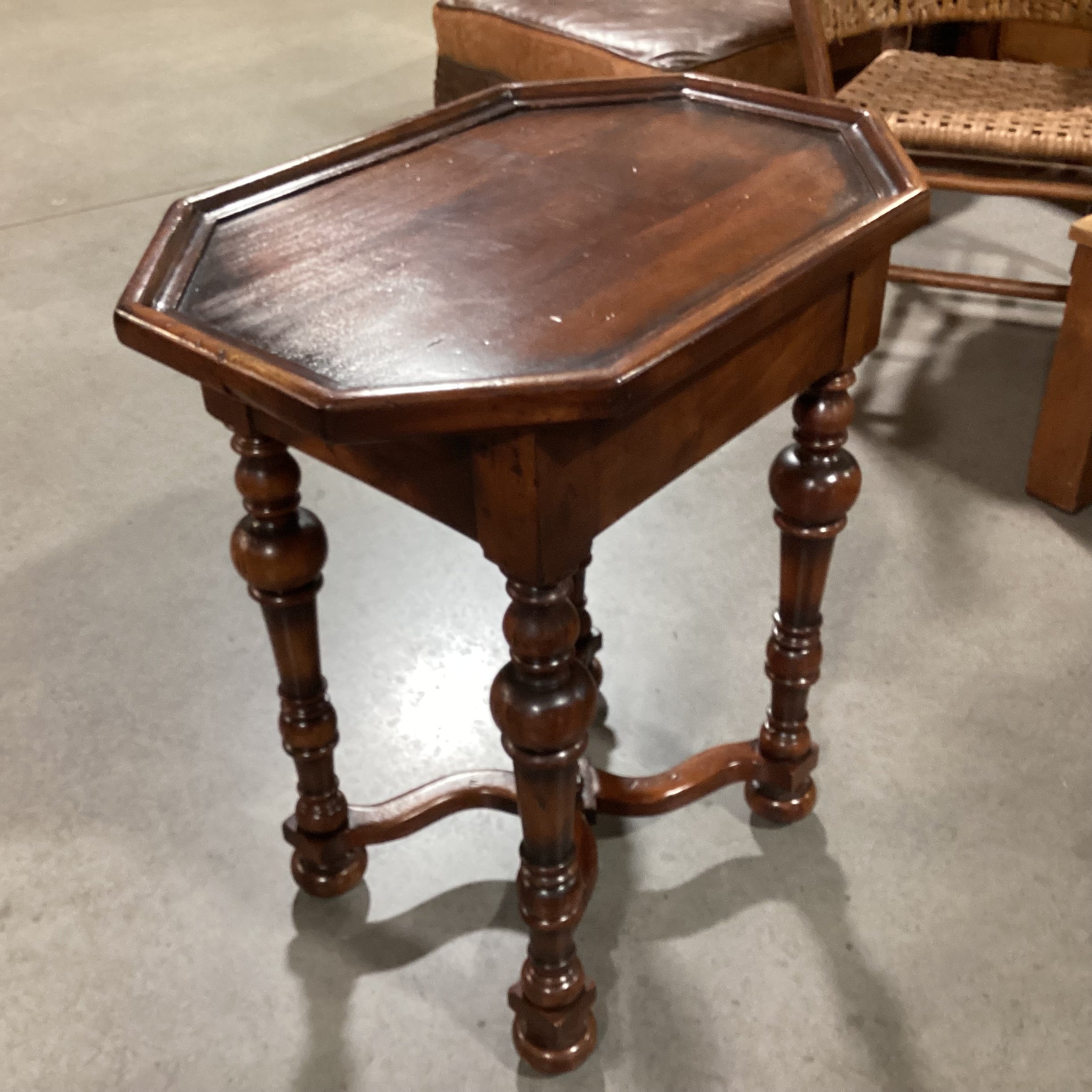 Ornate Carved Distressed Solid Wood 1 Drawer with Based Trestle Detail End Table 26"x 18"x 28.5"