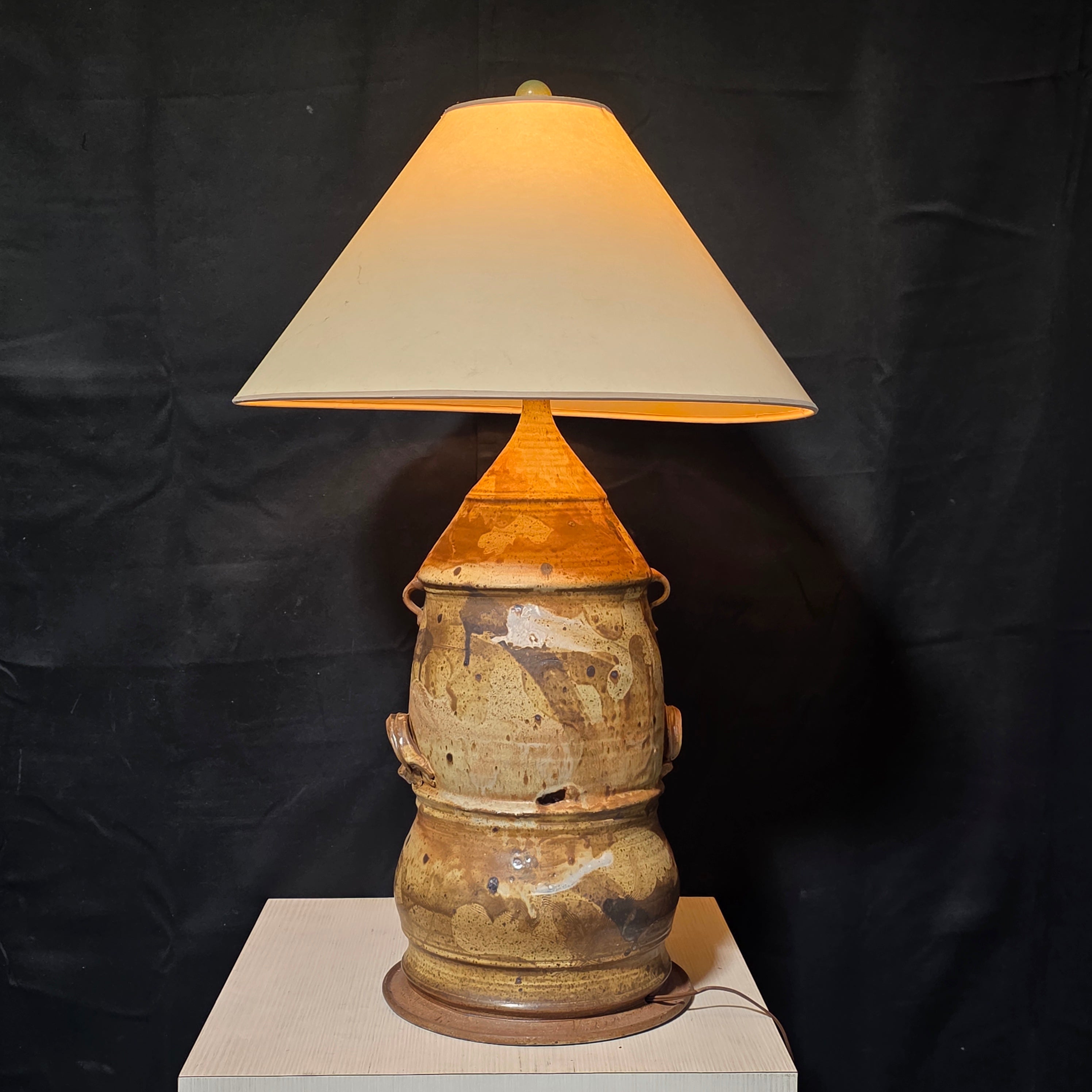 Signed "Kendall" Stoneware Pottery 60s-70s Table Lamp 21"Dx36"