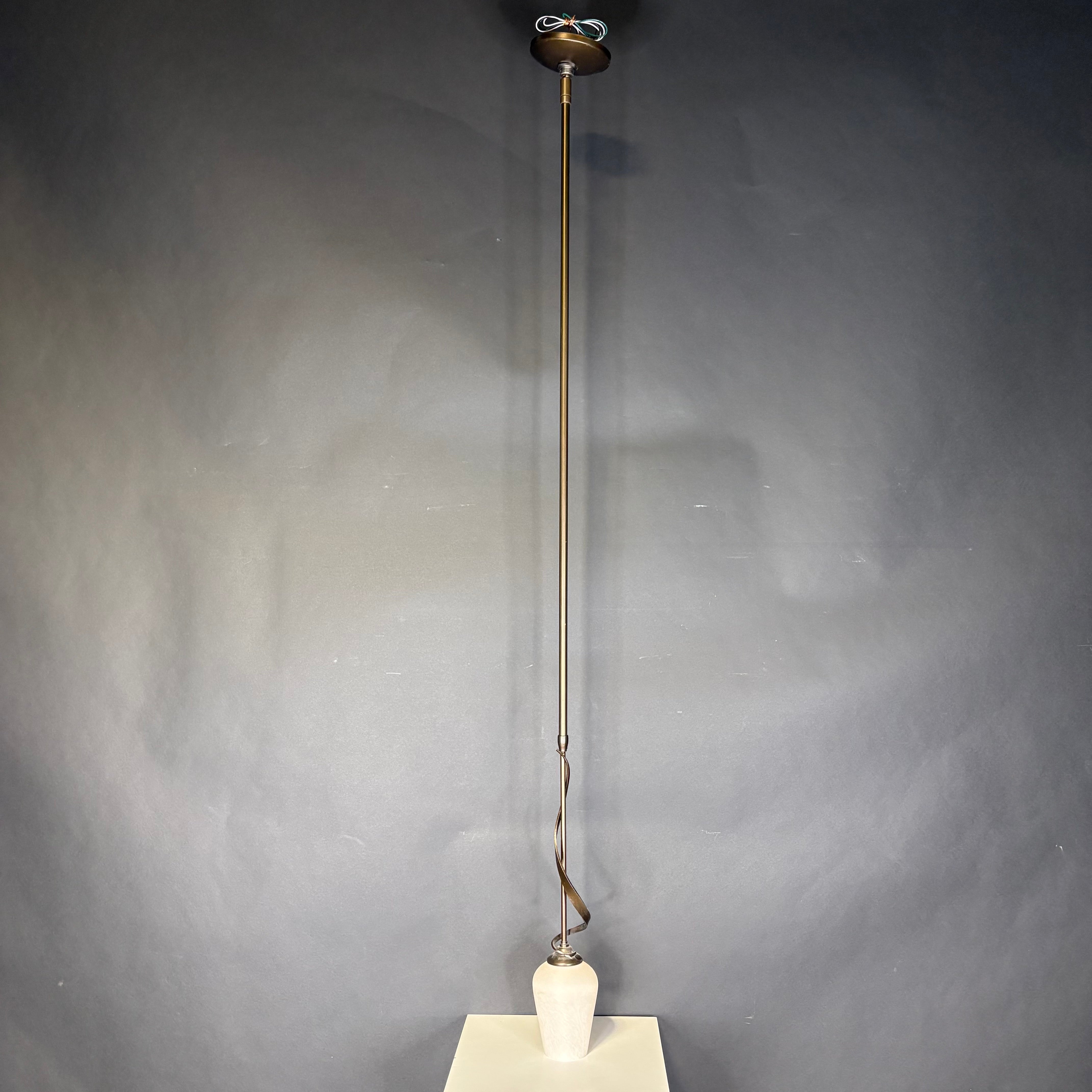 Hubbardton Forge Flora 1-Light Bronze Metal with Opal Milk Glass Shade Down Stem Ceiling Pendant 3.9” Diameter @ Shade x 60”