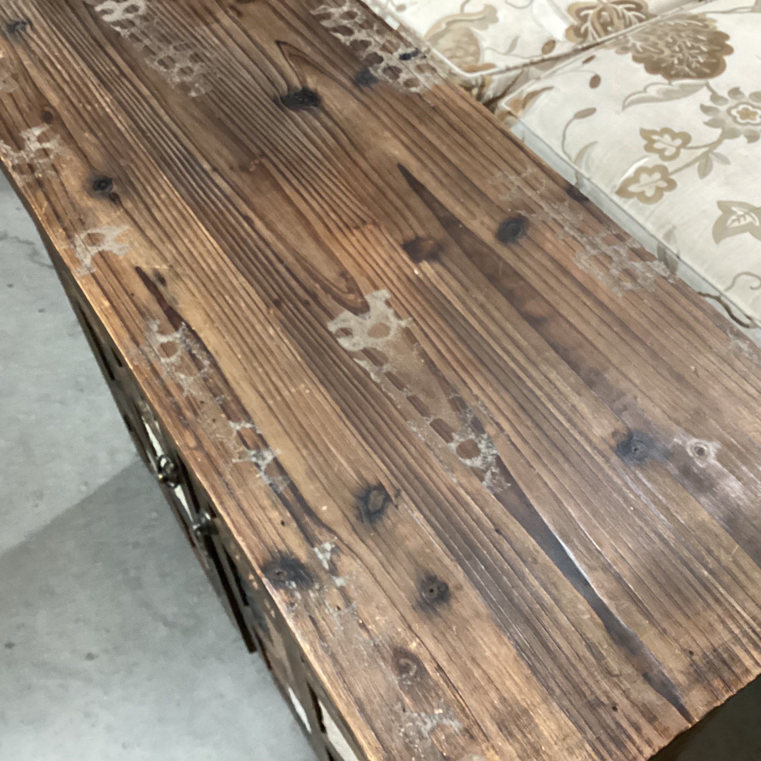 Rustic Distressed Wood & Tin Design Panes 2 Door Cabinet Console 36"x 15"x 32.5"
