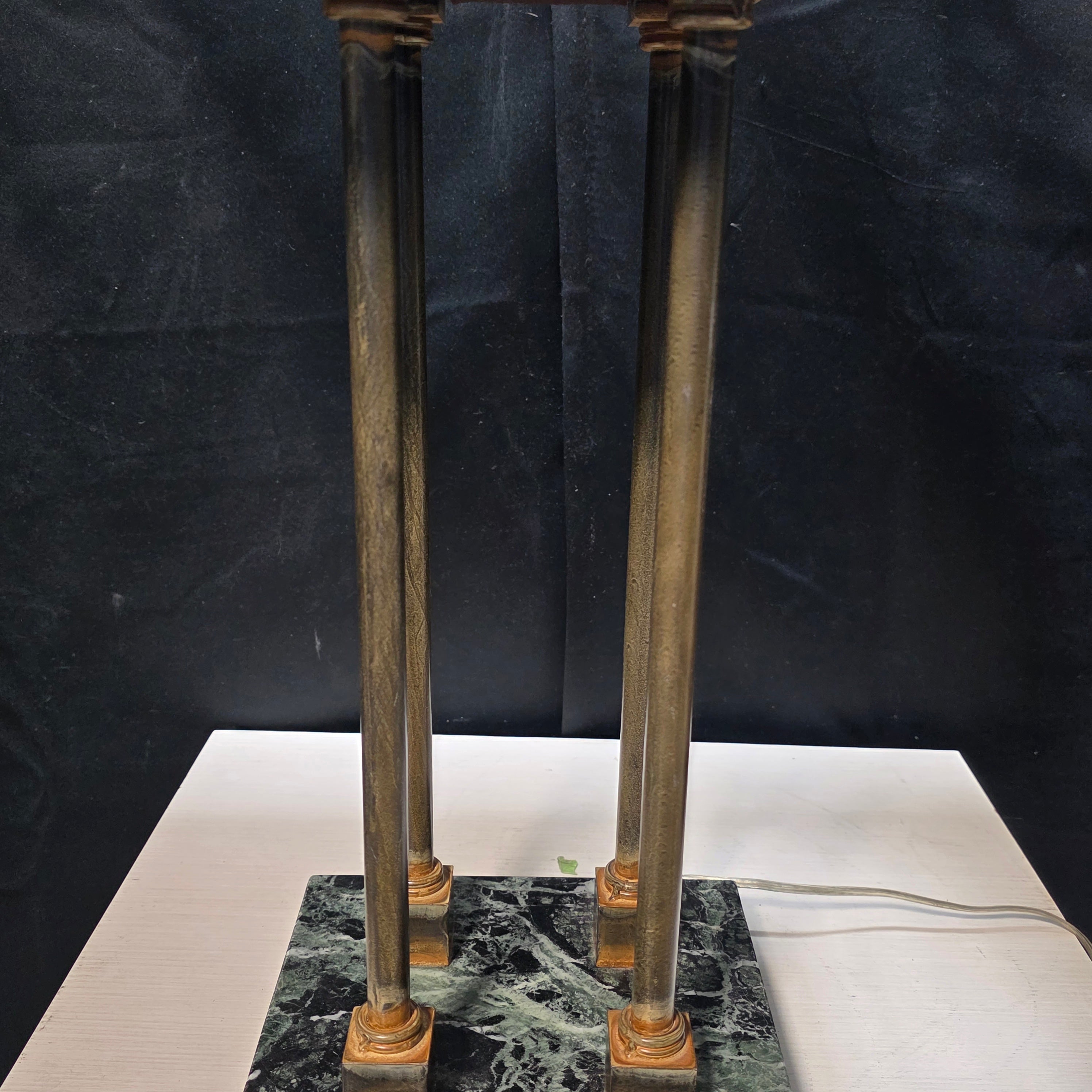 Vintage Four Colum Double Level Marble and Brass Table Lamp 19"x19"x34"