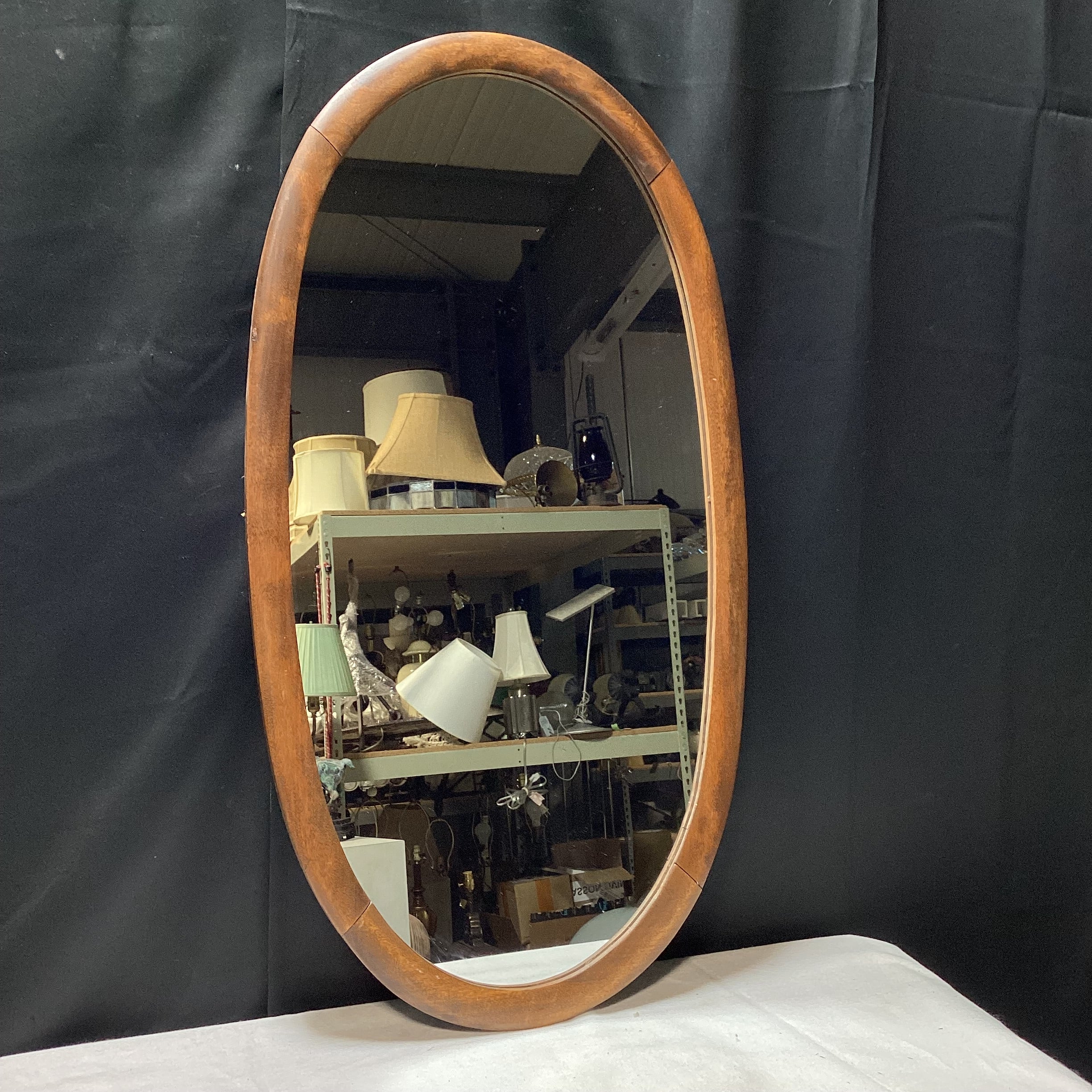 Vintage Wooden Oval Wall Mirror 20.5" x 38.5"