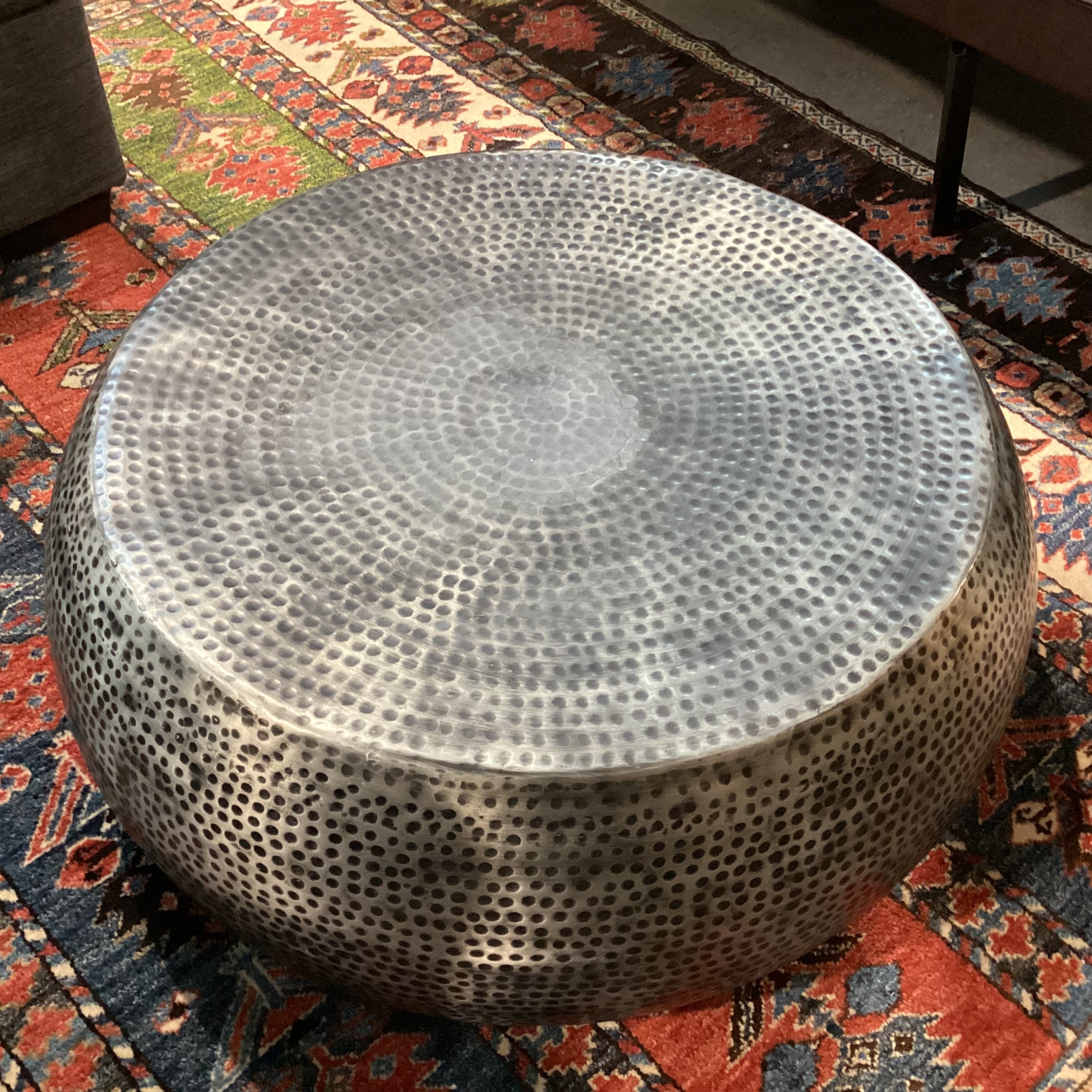Moe's Home Collection Hammered Aluminum Brushed Black Detail Coffee Table 30" Diameter x 13"