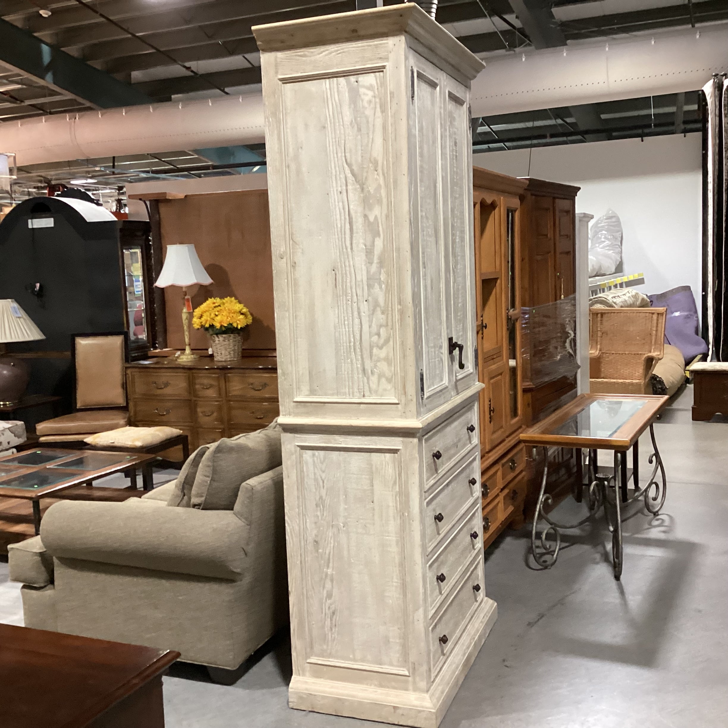 Custom Cabinetry Washed Solid Wood 2 Door 4 Drawer Armoire 38"x 22"x 90"