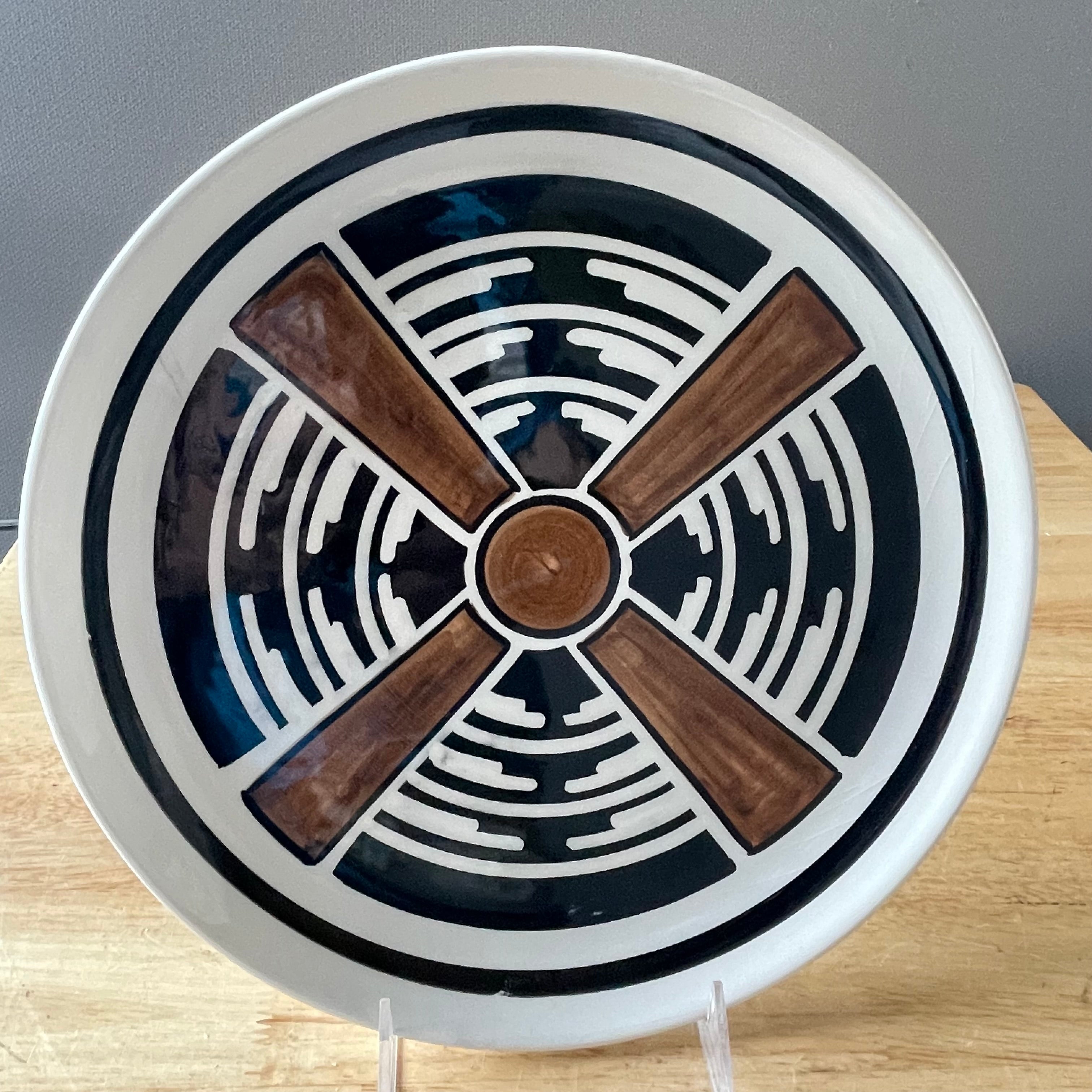 Set of 6 MCM Handcrafted Ceramic American Indian Design Decorative Plates by Ronal Schwarz for Gumps, San Francisco