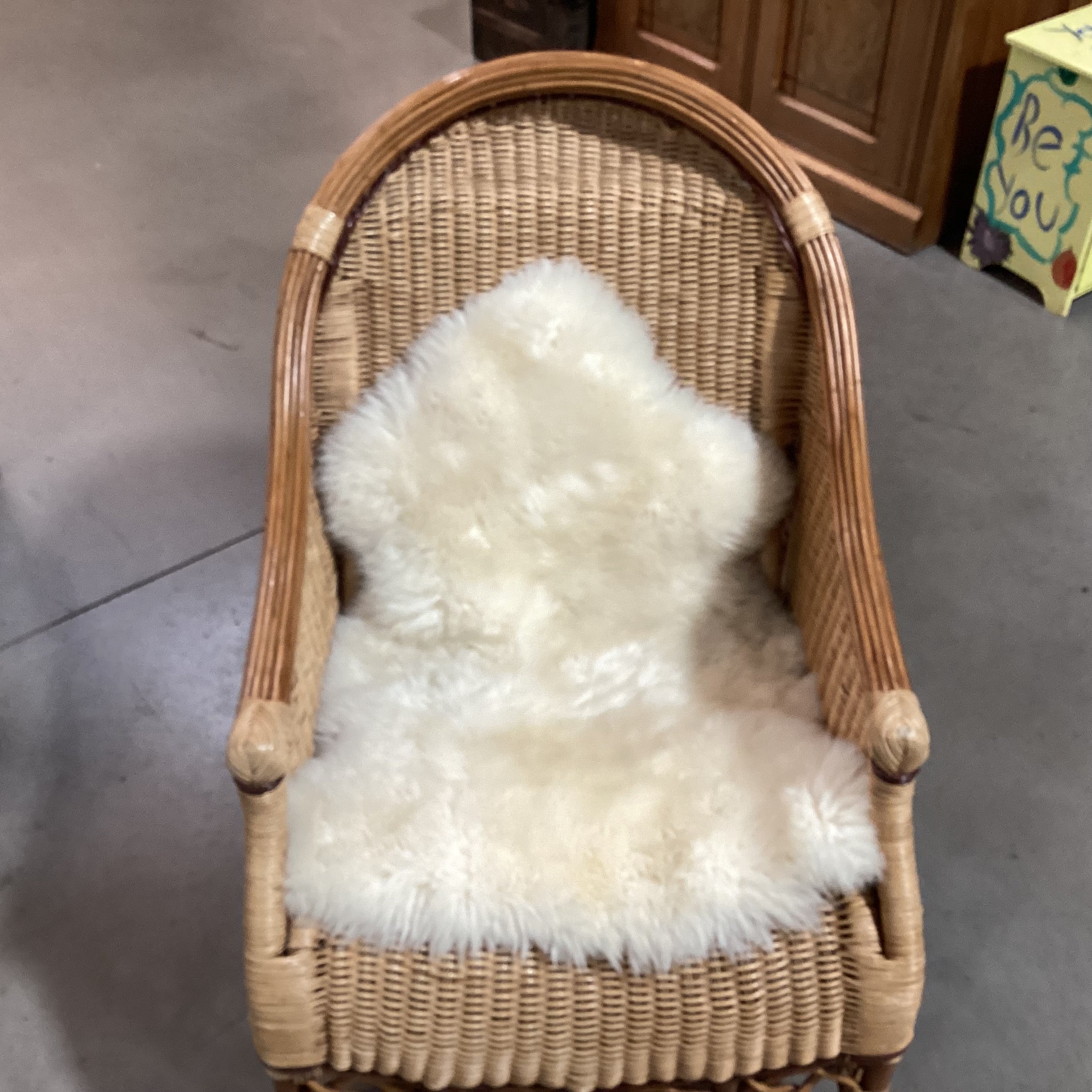 Palecek Wicker with Sheepskin Chair 26"x 36"x 39"
