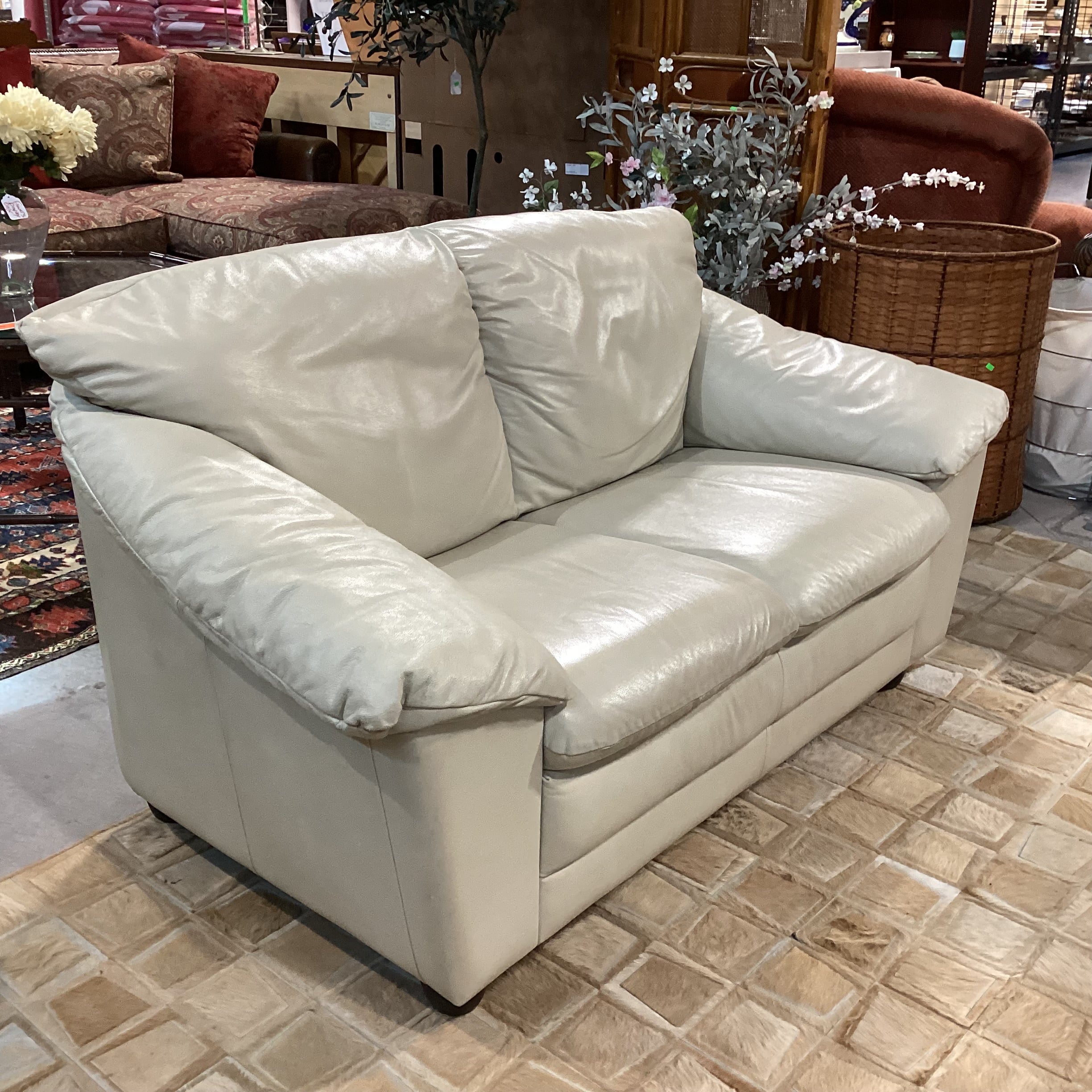 Beige Leather Loveseat Sofa 61"x 34"x 32"