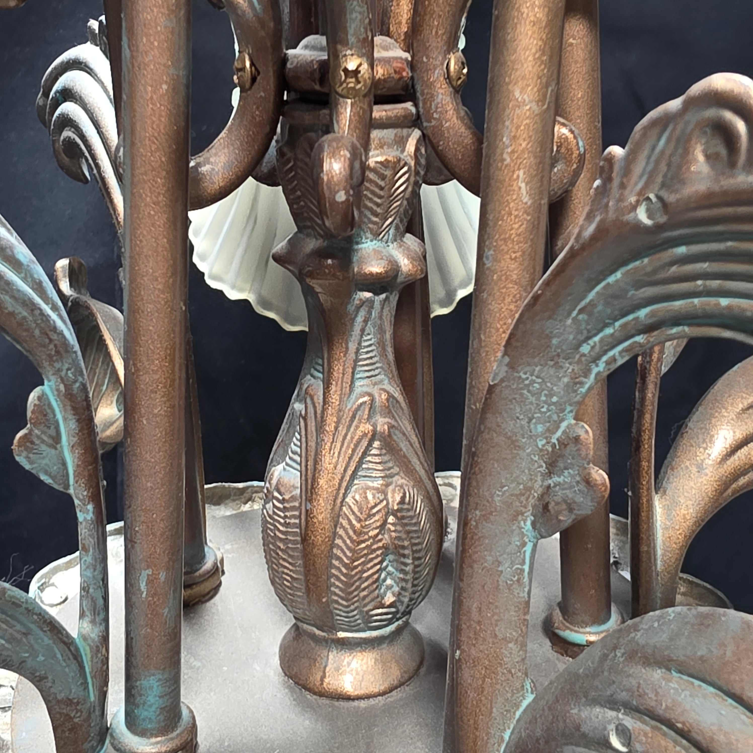 Art Nouveau Five Light Chandelier with Tulip Shades 23"x19"