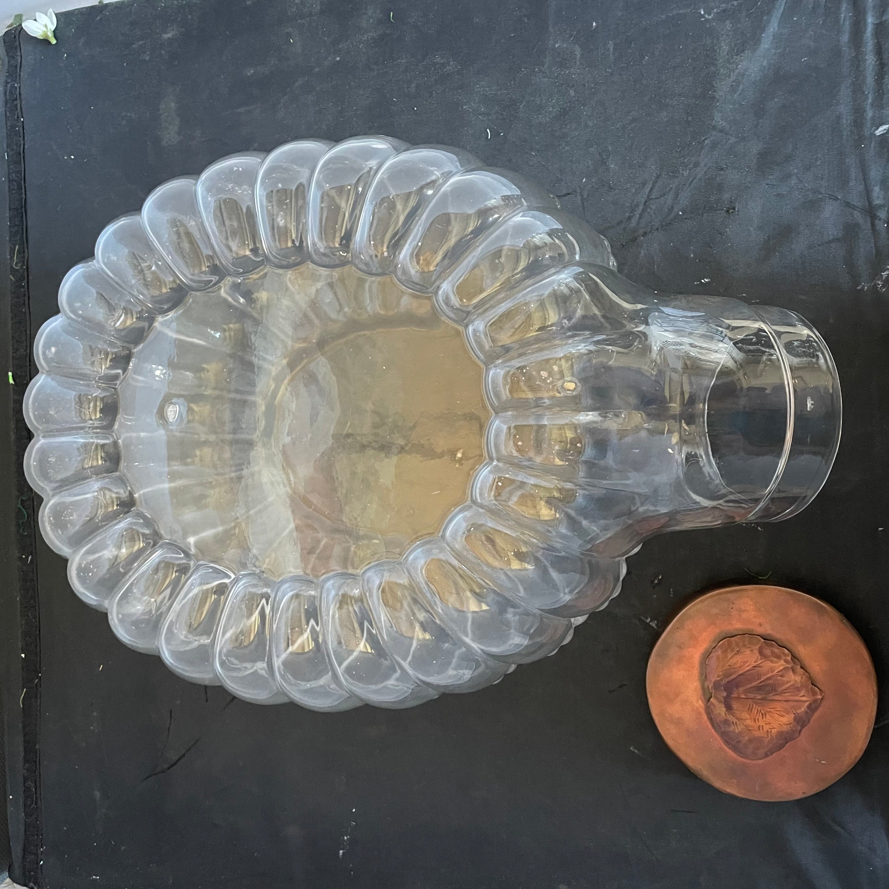 Hoosier Style Ribbed Glass Storage Cannister with Copper Crafted Leaf Lid, 16"x 11"x 7"