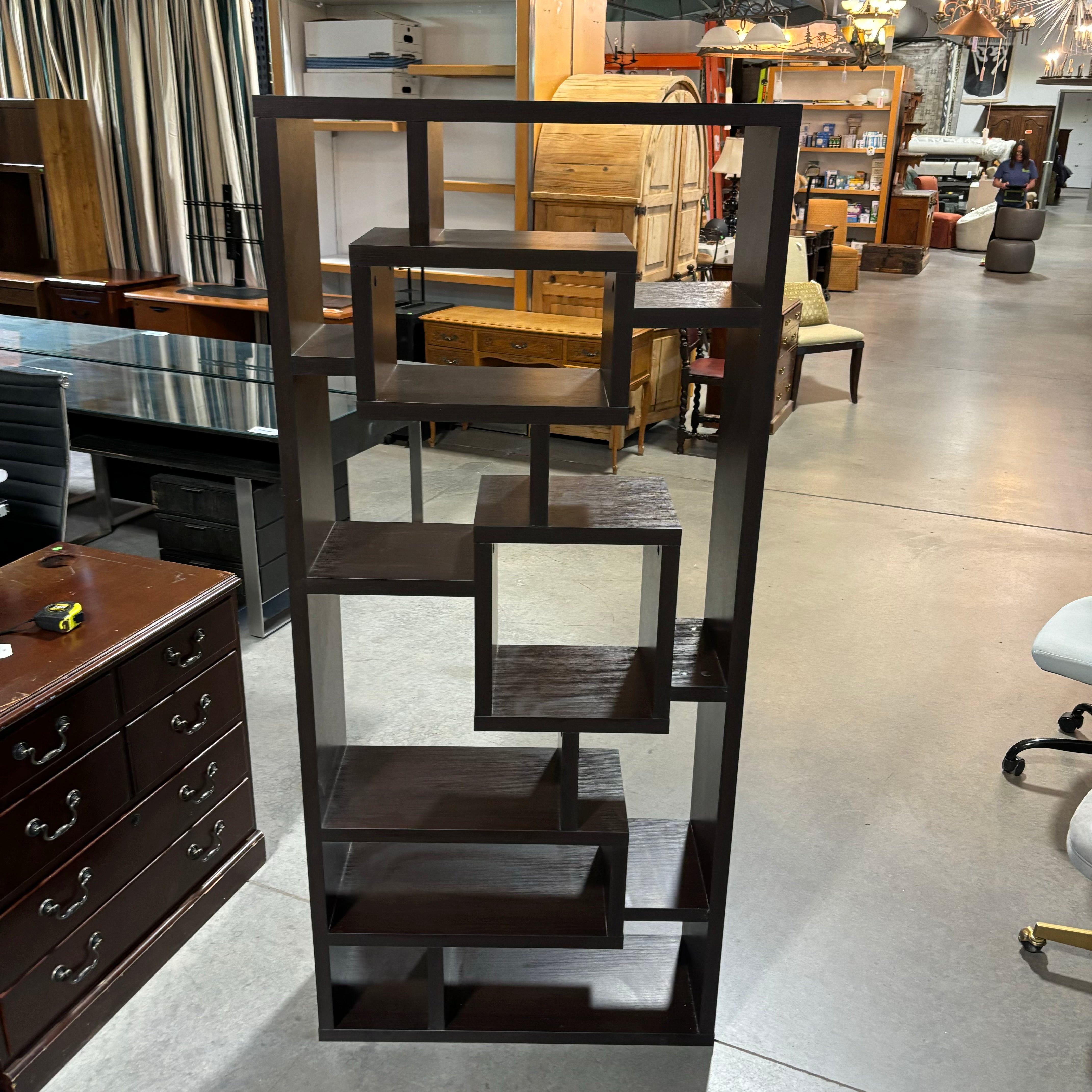 Dark Wood Style Laminate Modern Geometric Style Bookshelf 32"x 12"x 71"