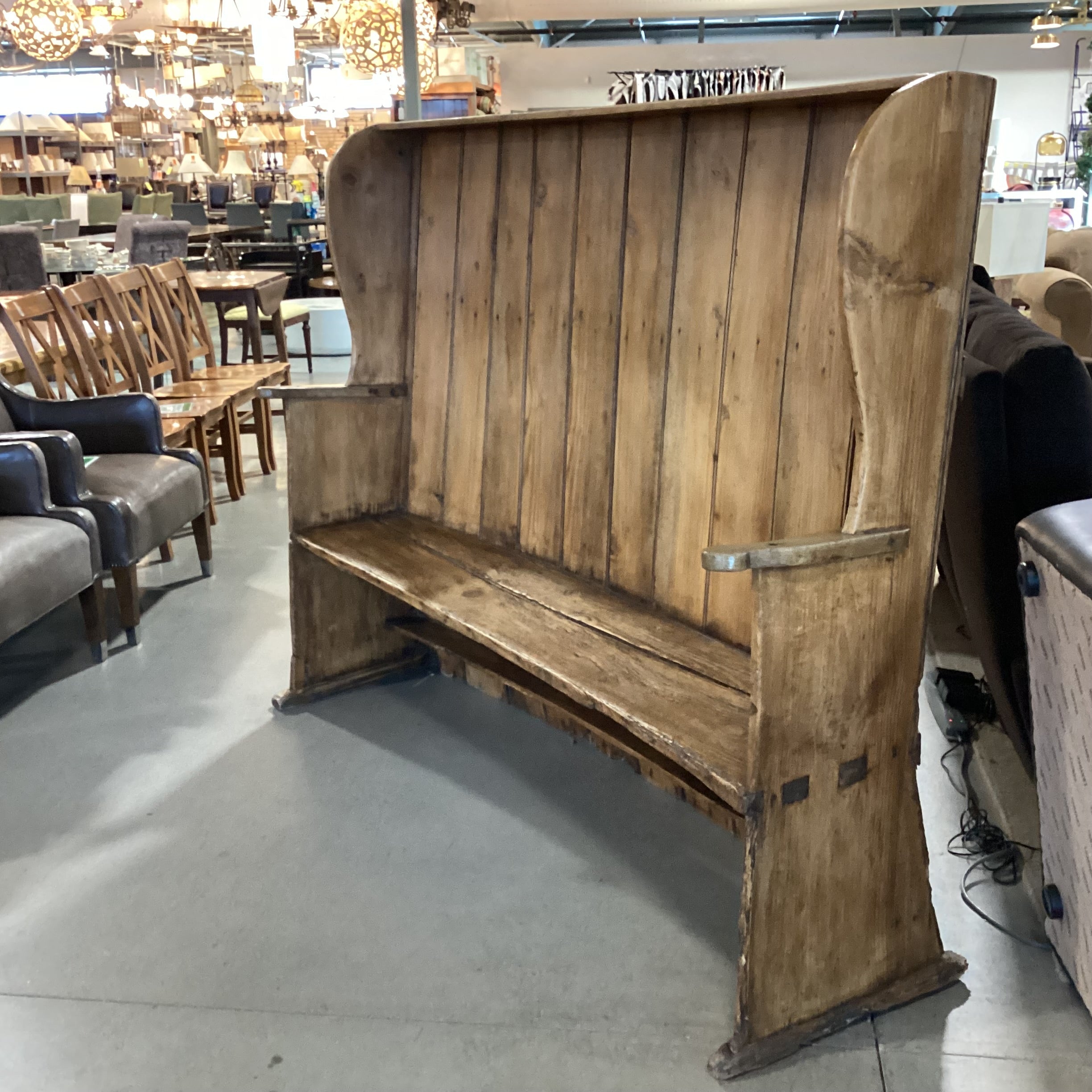 Antique 19th Century Plank High Back Bench Pine 75"x 22"x 60"