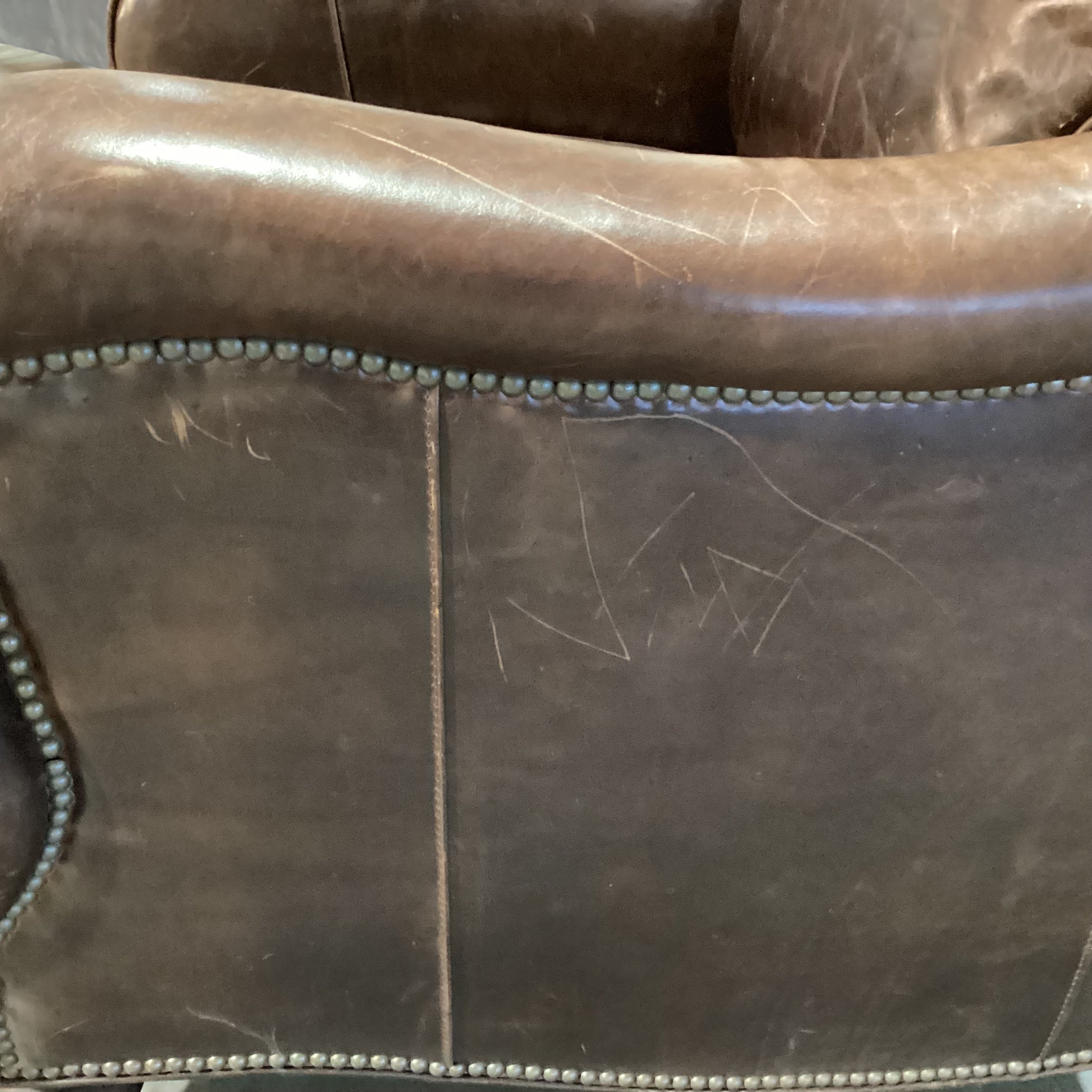 Distressed Leather Nailhead Club Chair 32"x 42"x 38"