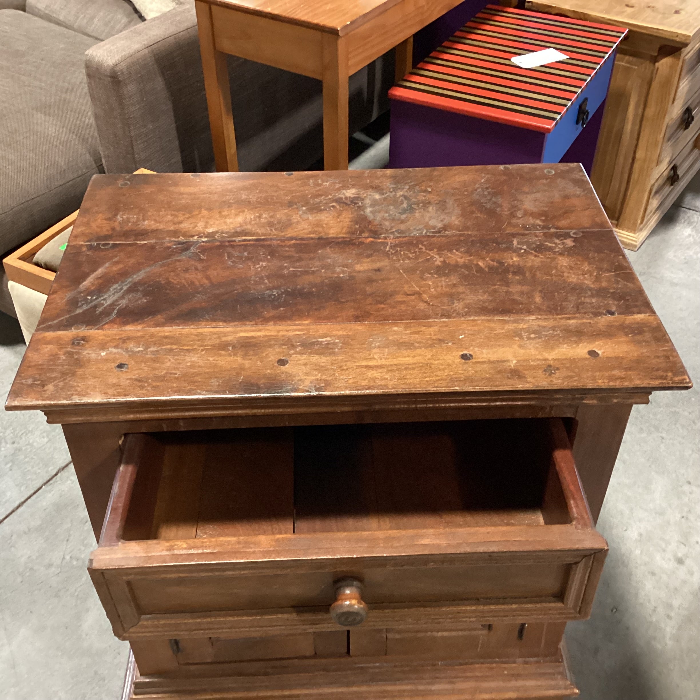 Solid Dark Finish Mango Wood 2 Door 1 Drawer Cabinet End Table 27"x 18"x 30"