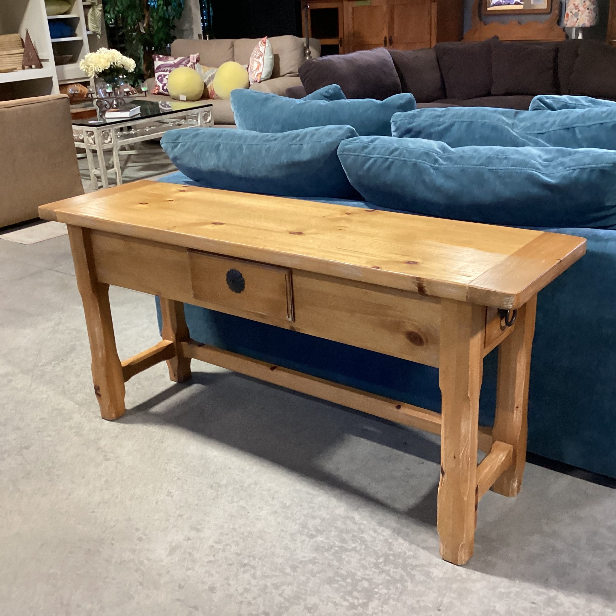 Tomlinson Furniture Rustic Distressed Pine 3 Drawer Sofa Table 60"x 17"x 28.5"