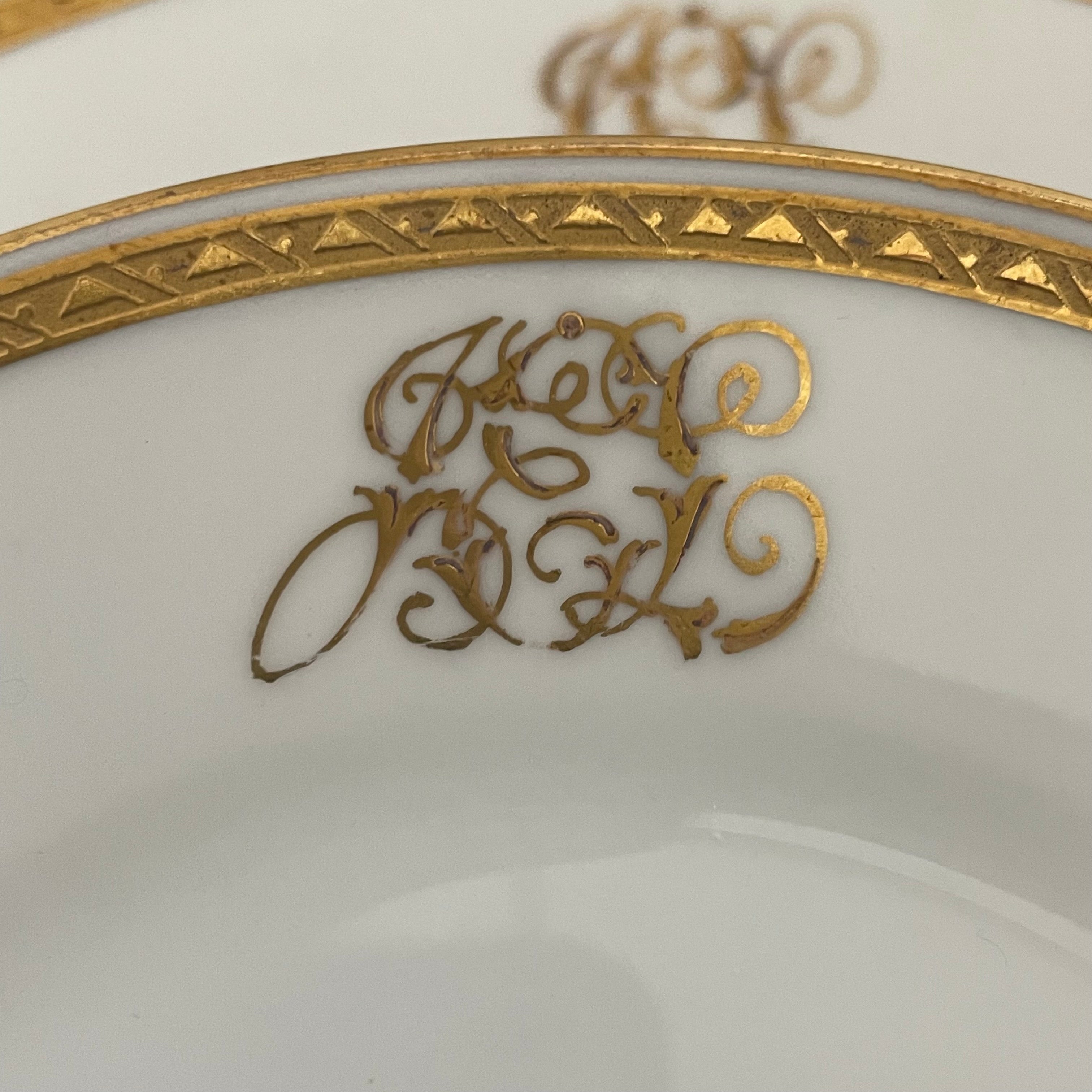 Set of 34 Pieces Antique Theo Haviland Limoges for Sanger Bros. Dallas,TX Geometric Gold Rim China Dinnerware Set