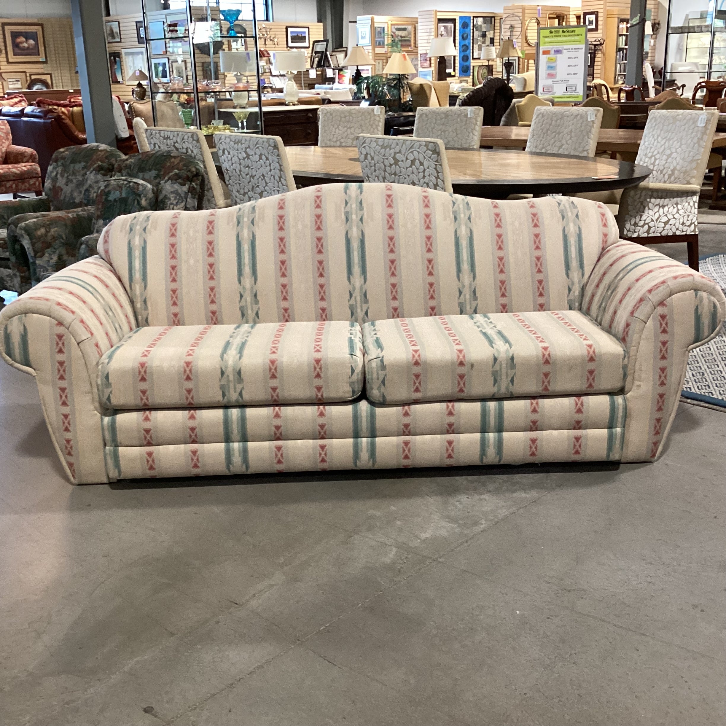 International Furniture Cream Red Green Southwest Sofa 92"x 36"x 35"