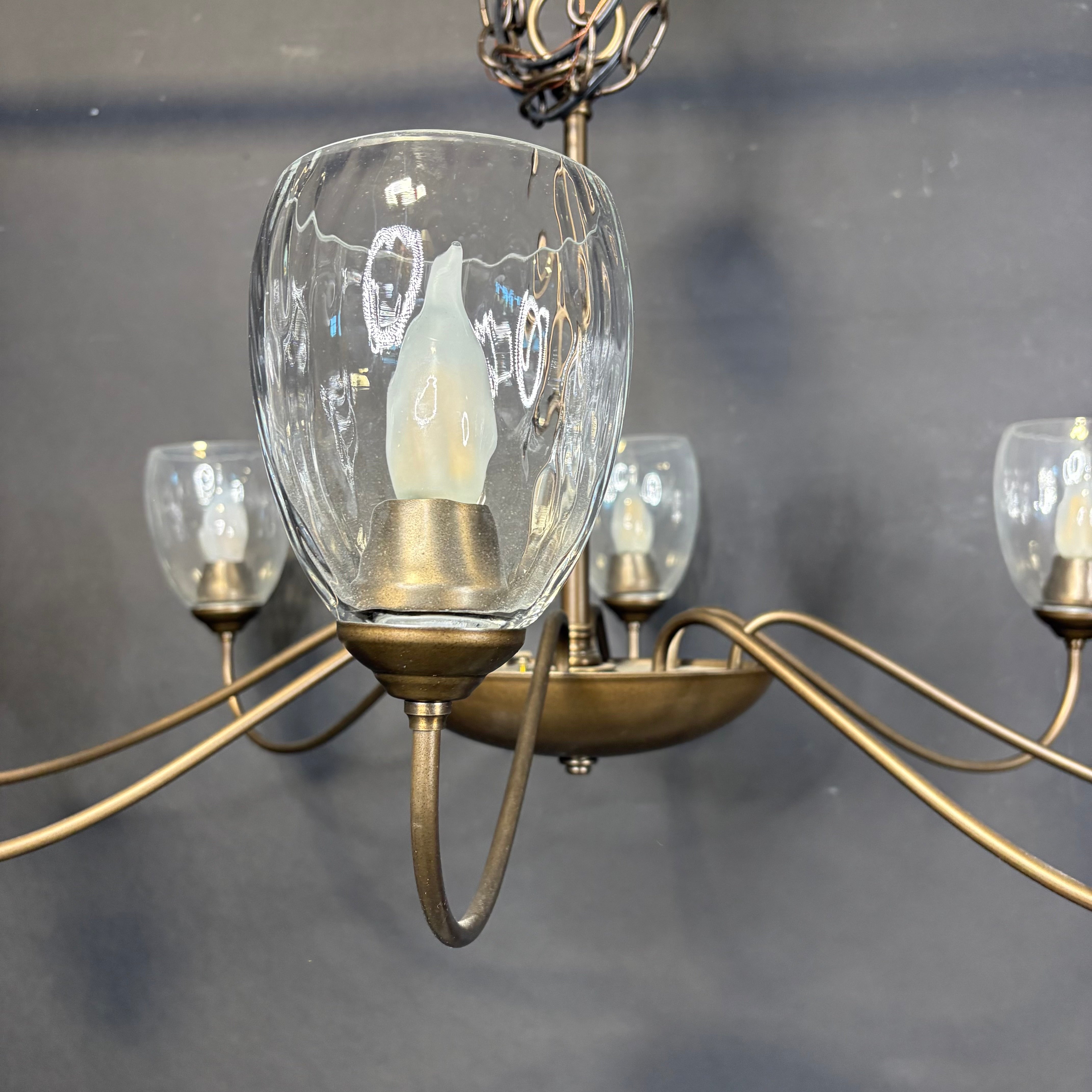 Hubbardton Forge Oval 8-Light Bronze with Glass Shades Chandelier 43”x 27”x 17” - 65”