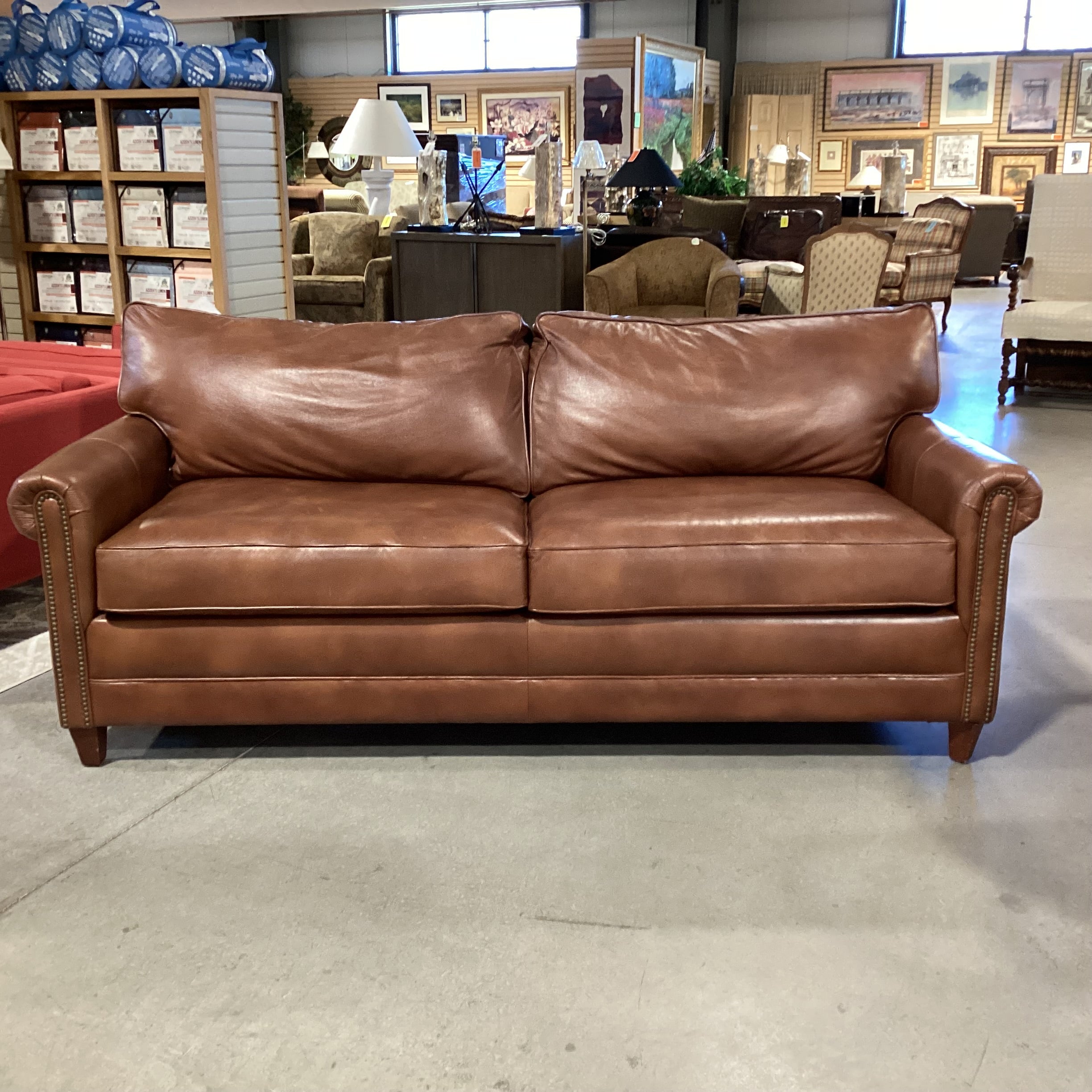 Elite Leather Company Brown Leather Nailhead Queen Sleeper Sofa 82"x 36.5"x 31.5"