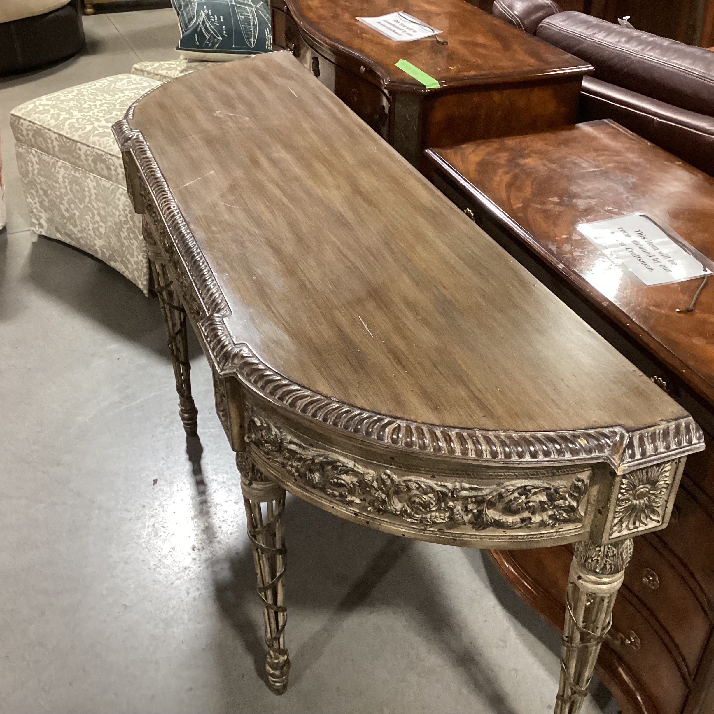 Antiqued Finish Ornate Carved Wood Composite & Metal Sofa Table 66"x 20"x 34.5"