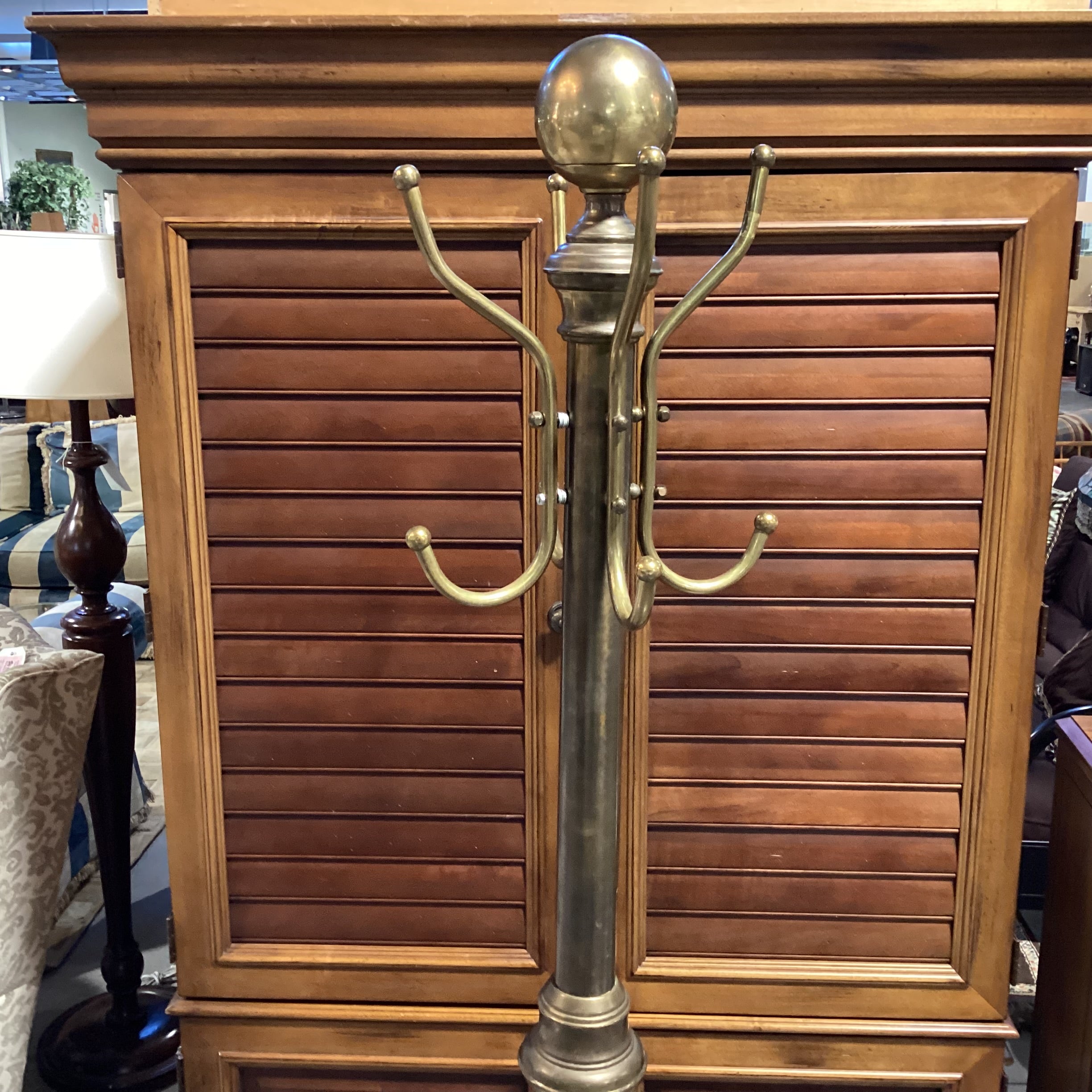 Antique Brass Coat Rack 26" Diameter x 74"