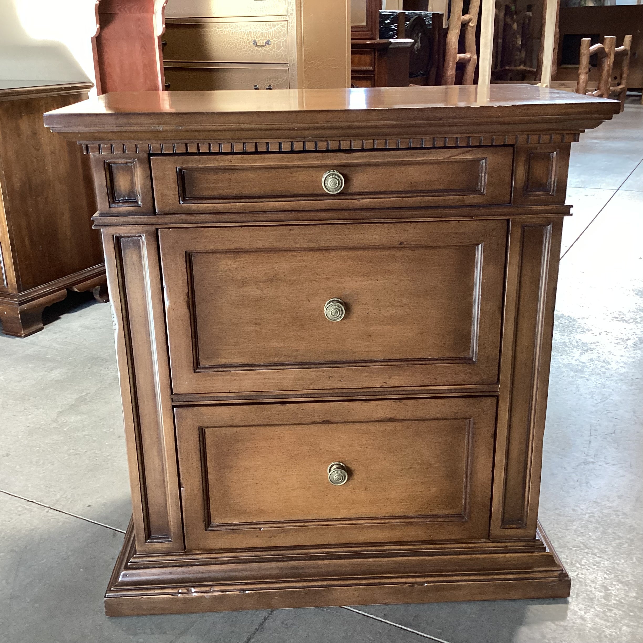 Solid Finished Carved Wood 3 Drawer Chest Nightstand 34"x 19"x 36"